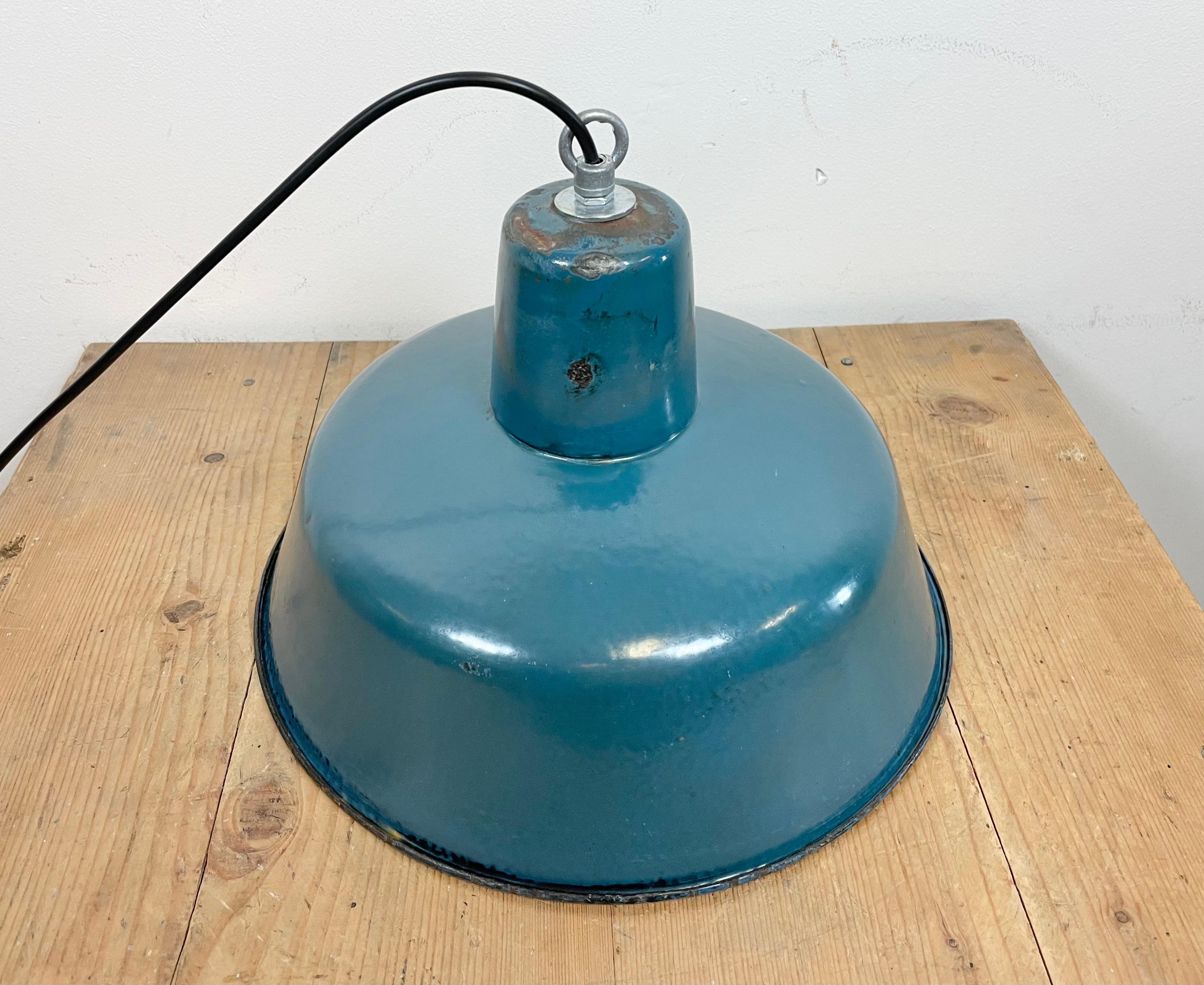 Industrial Blue Enamel Factory Pendant Lamp, 1960s For Sale 9