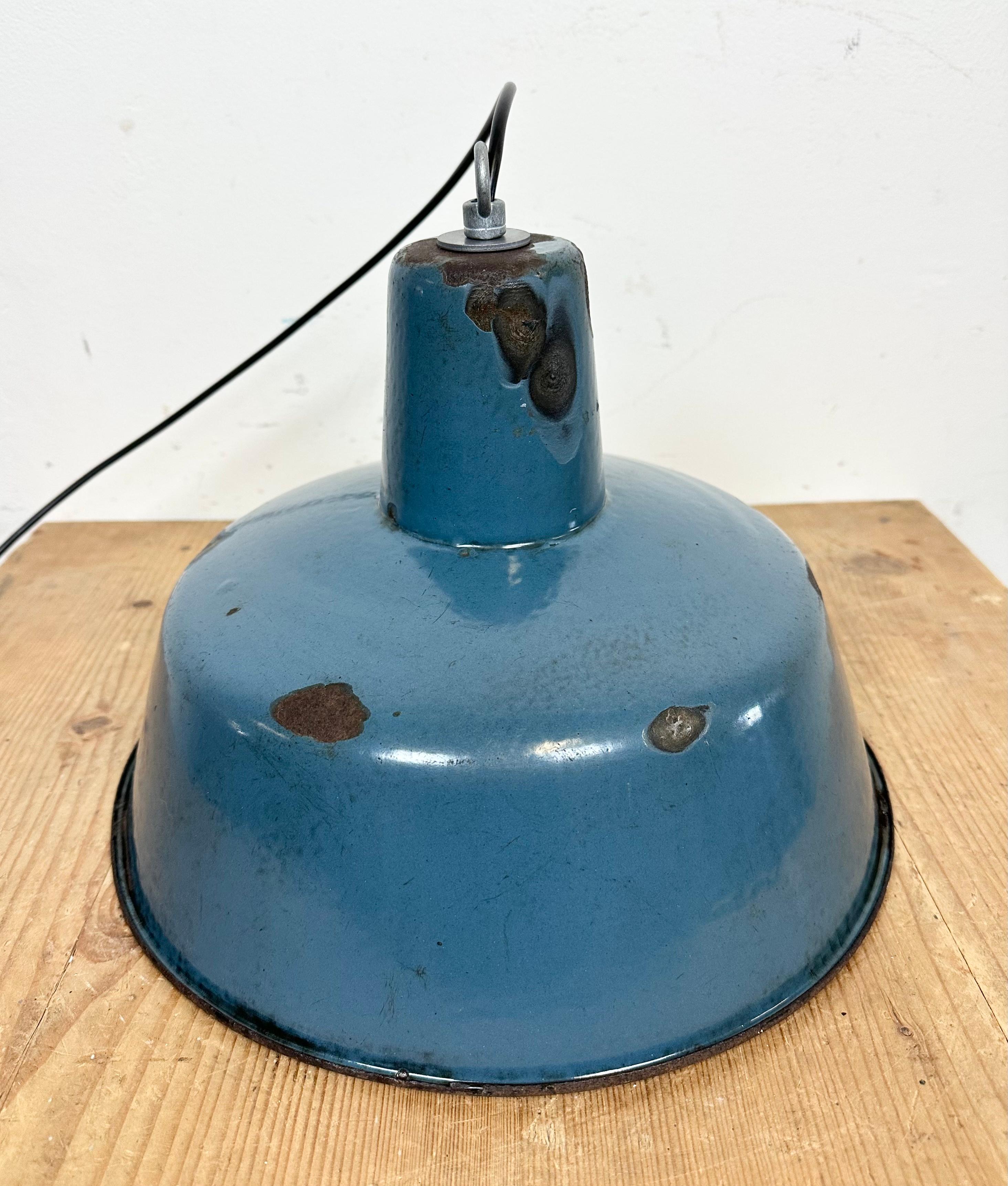 Industrial Blue Enamel Factory Pendant Lamp, 1960s 7