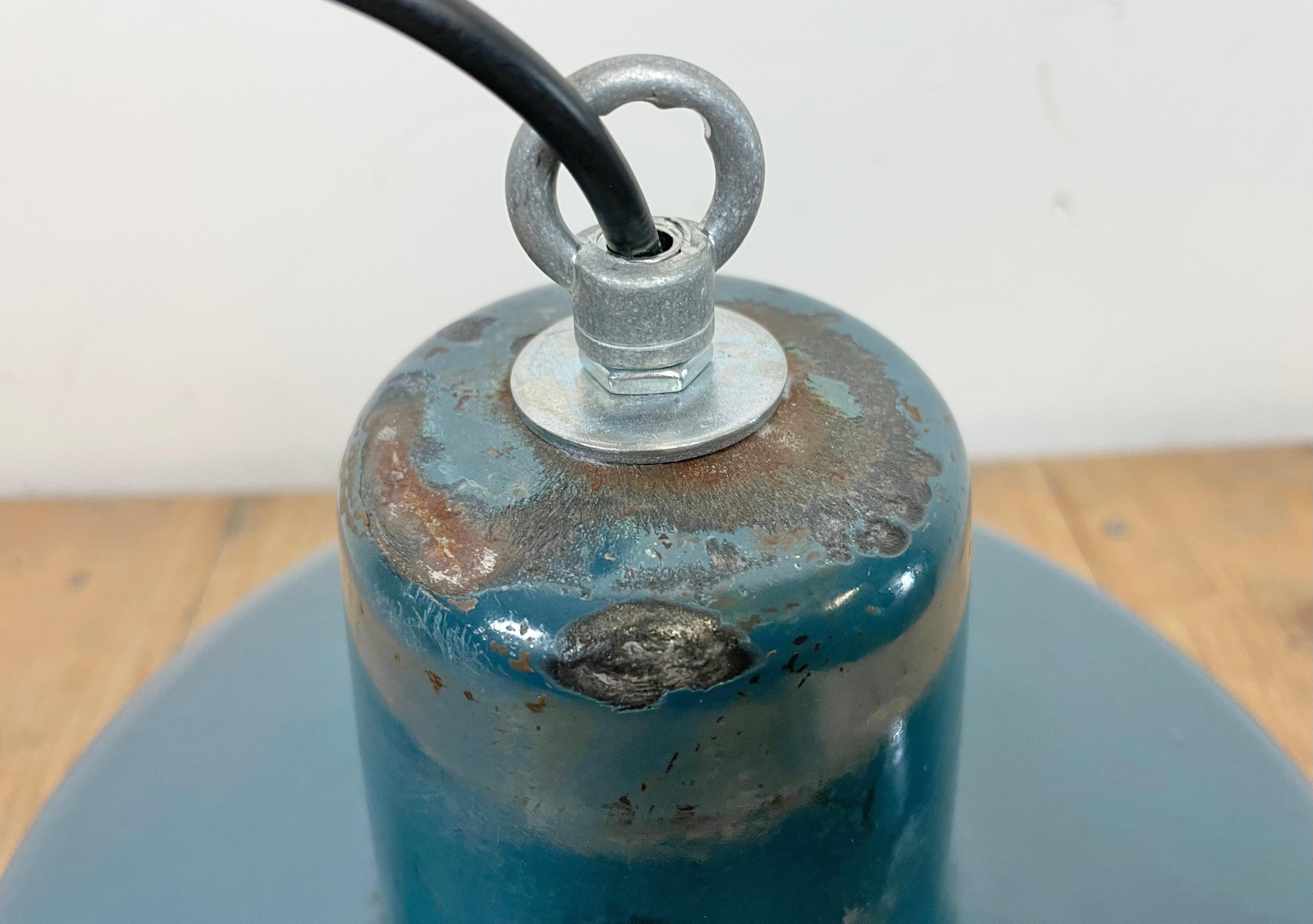 Industrial Blue Enamel Factory Pendant Lamp, 1960s For Sale 10