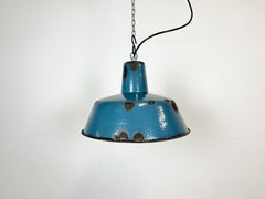 Industrial Blue Enamel Factory Pendant Lamp, 1960s