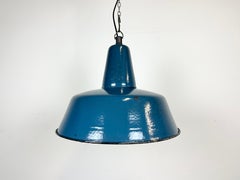 Large Industrial Blue Enamel Factory Pendant Lamp, 1960s