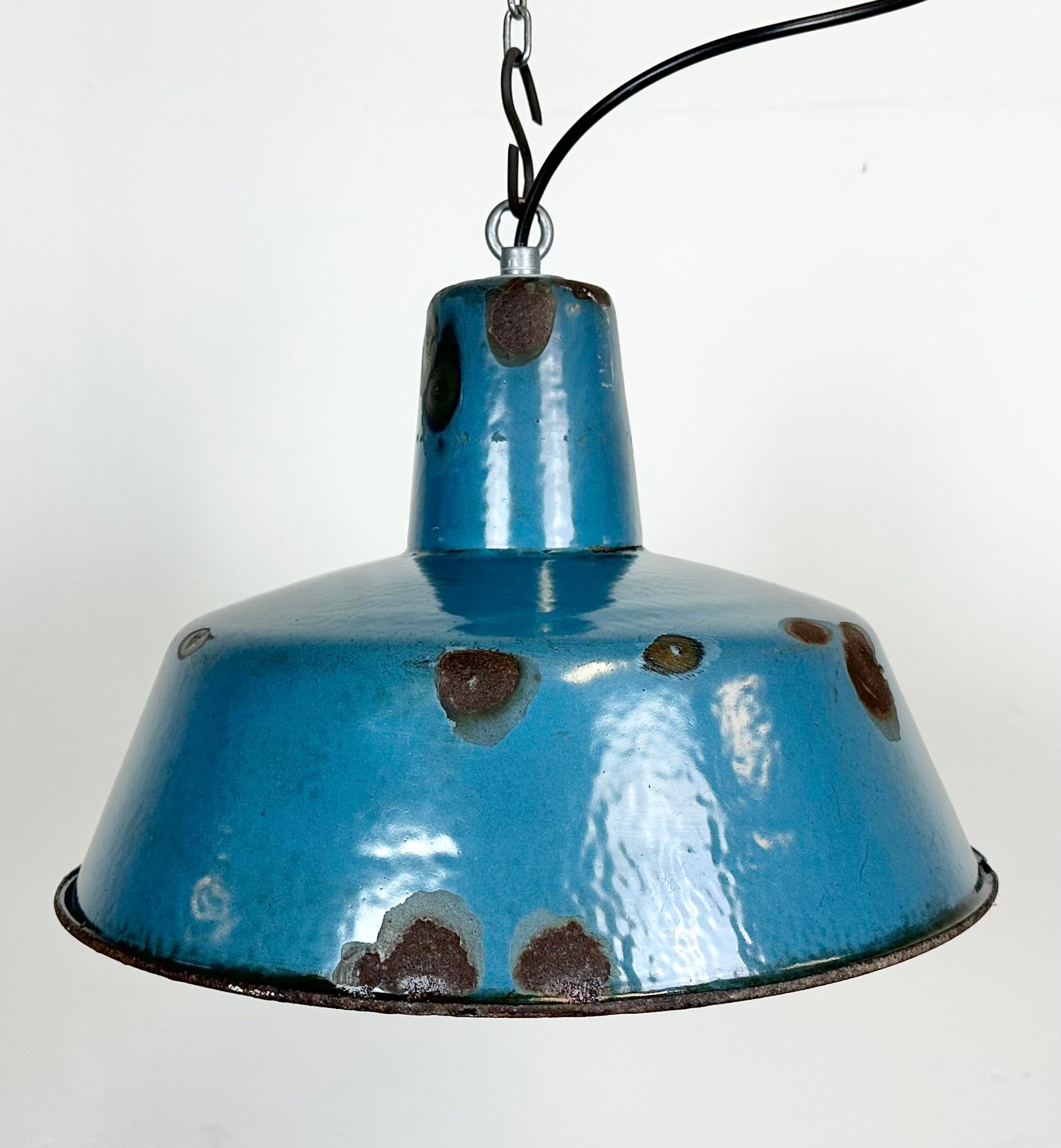 blue enamel pendant light