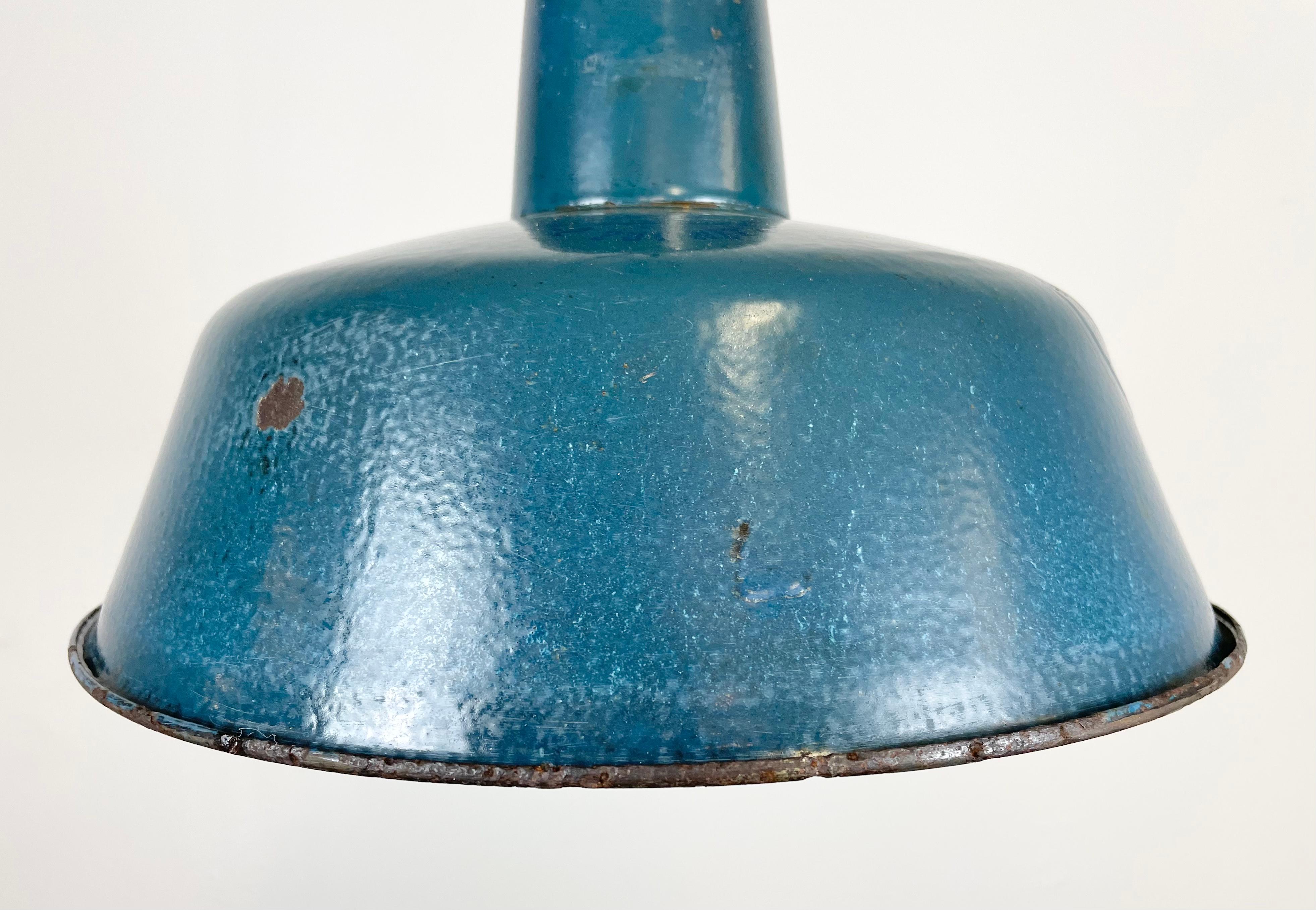 20th Century Industrial Blue Enamel Factory Pendant Lamp, 1960s For Sale