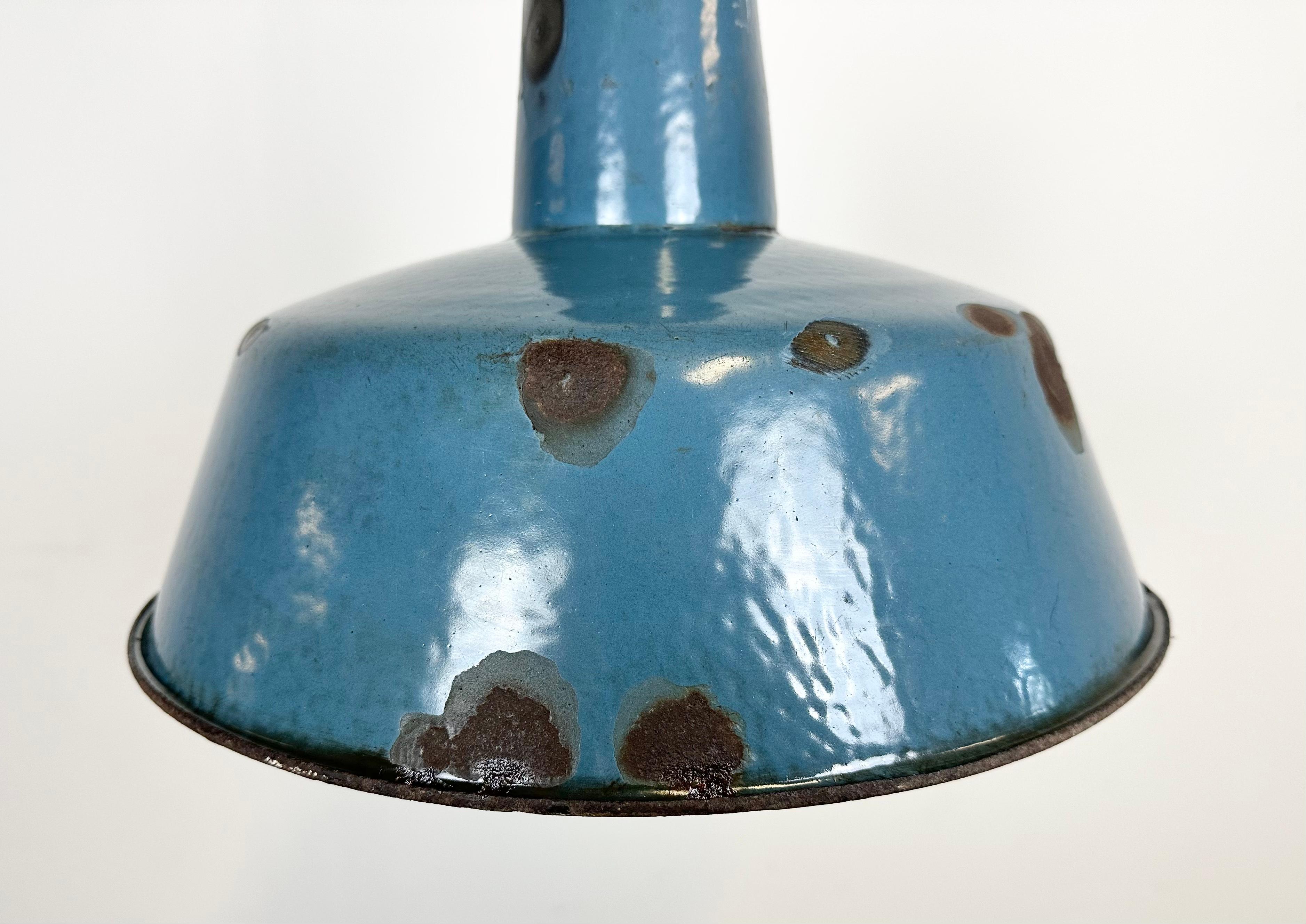 Polish Industrial Blue Enamel Factory Pendant Lamp, 1960s