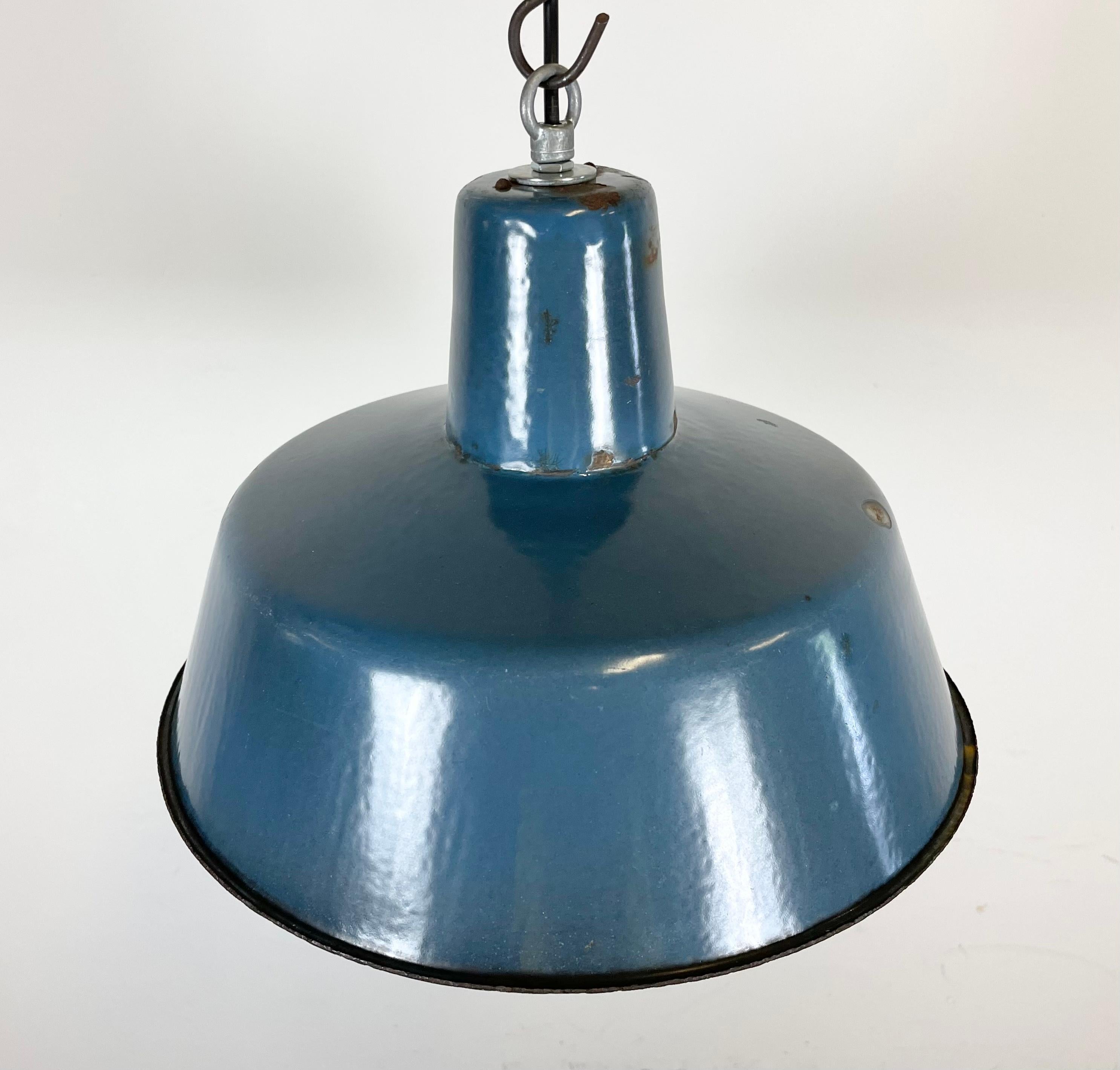 Industrial Blue Enamel Factory Pendant Lamp, 1960s 1