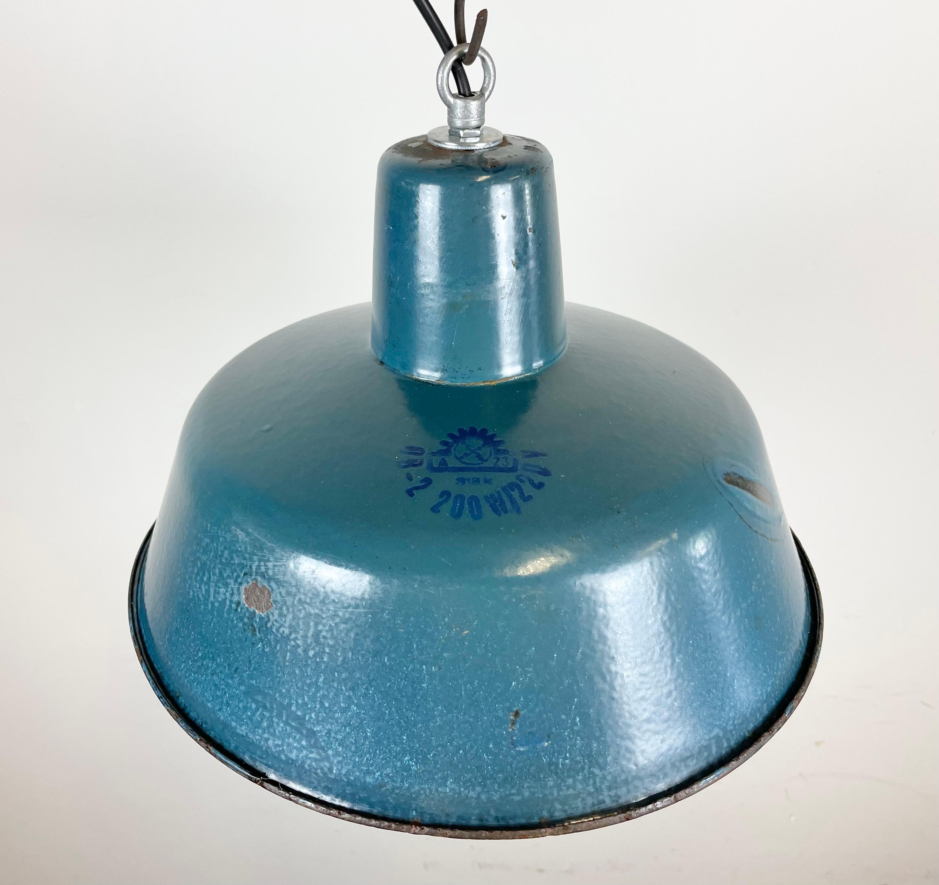 Industrial Blue Enamel Factory Pendant Lamp, 1960s For Sale 1