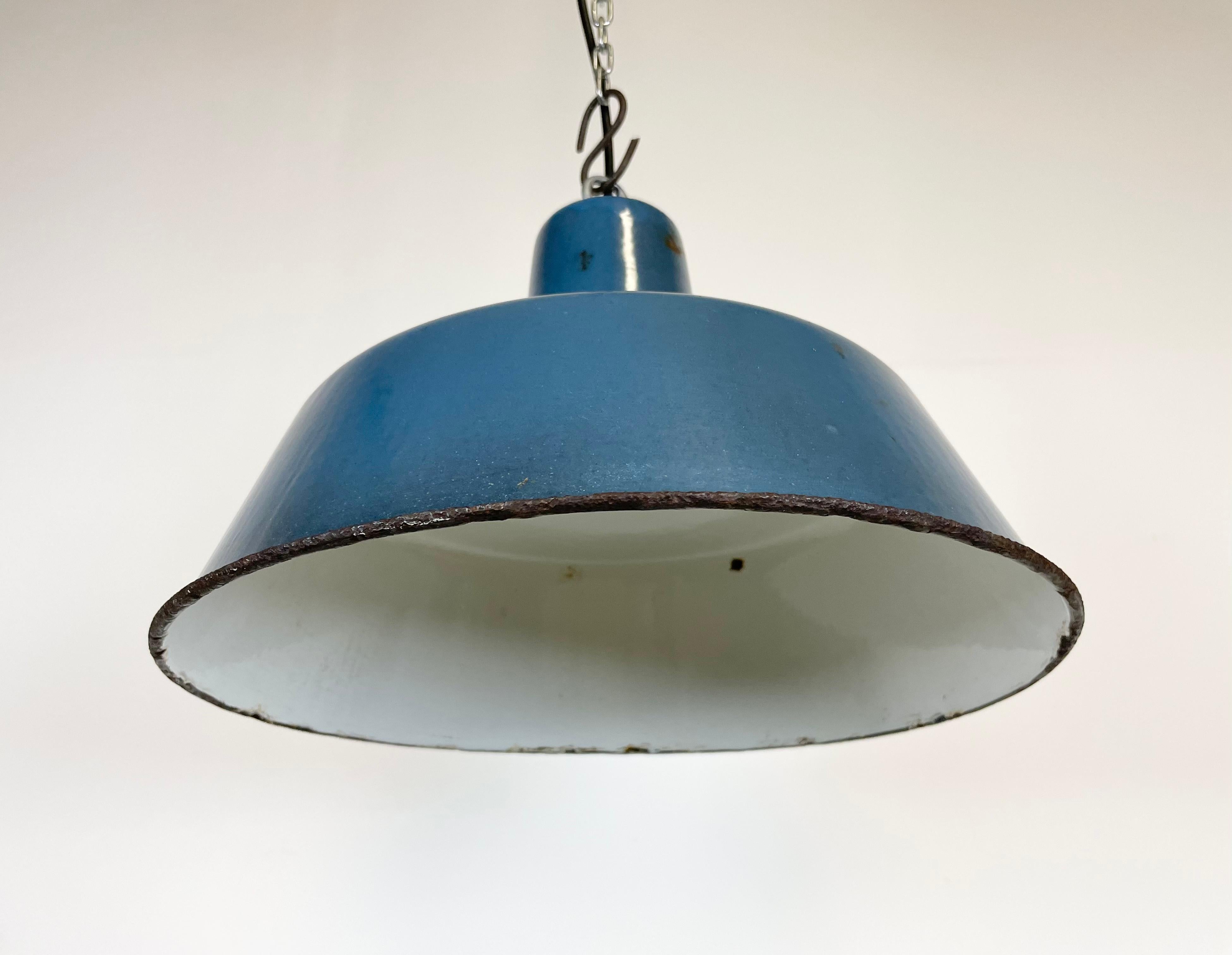 Industrial Blue Enamel Factory Pendant Lamp, 1960s 2