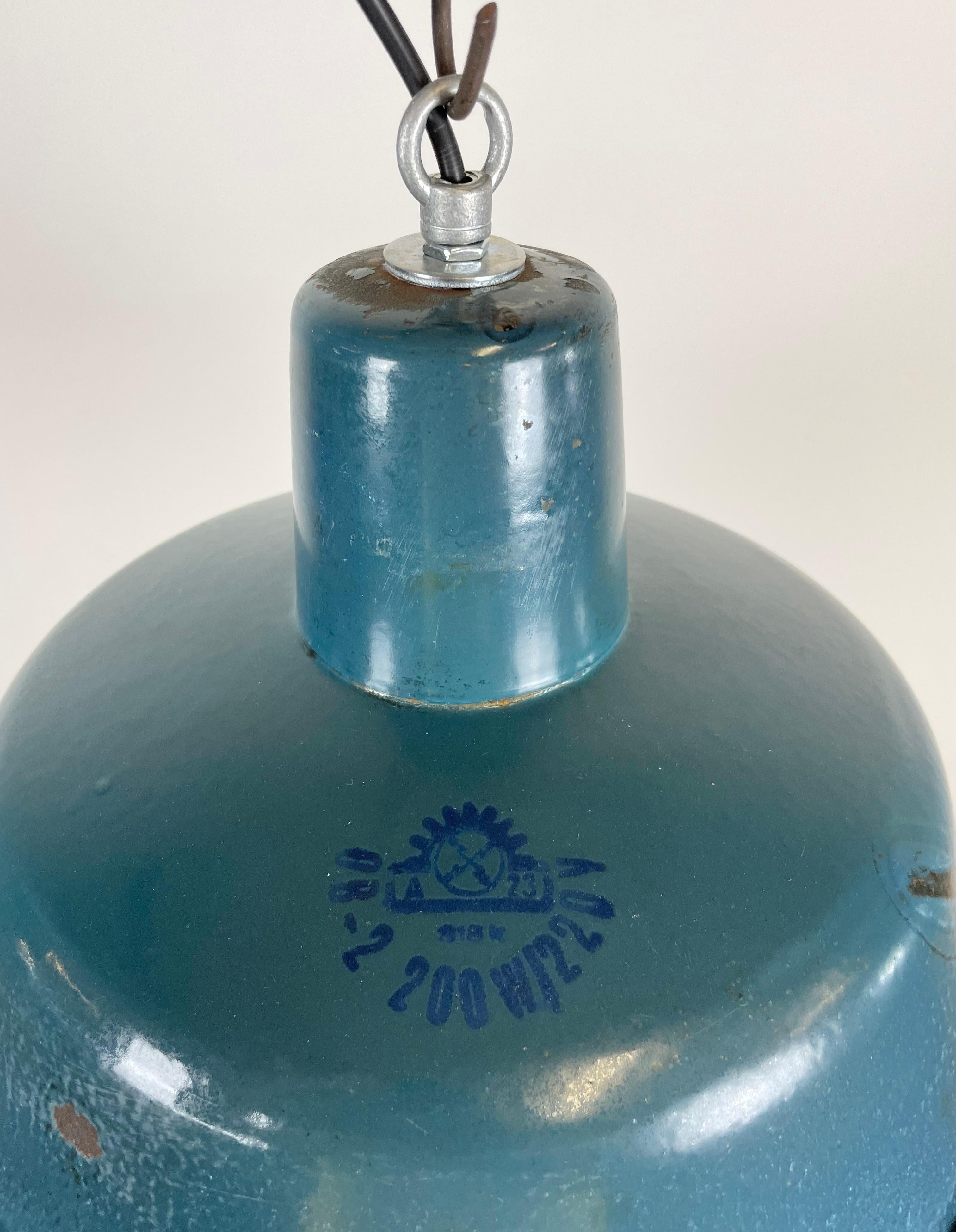 Industrial Blue Enamel Factory Pendant Lamp, 1960s For Sale 2