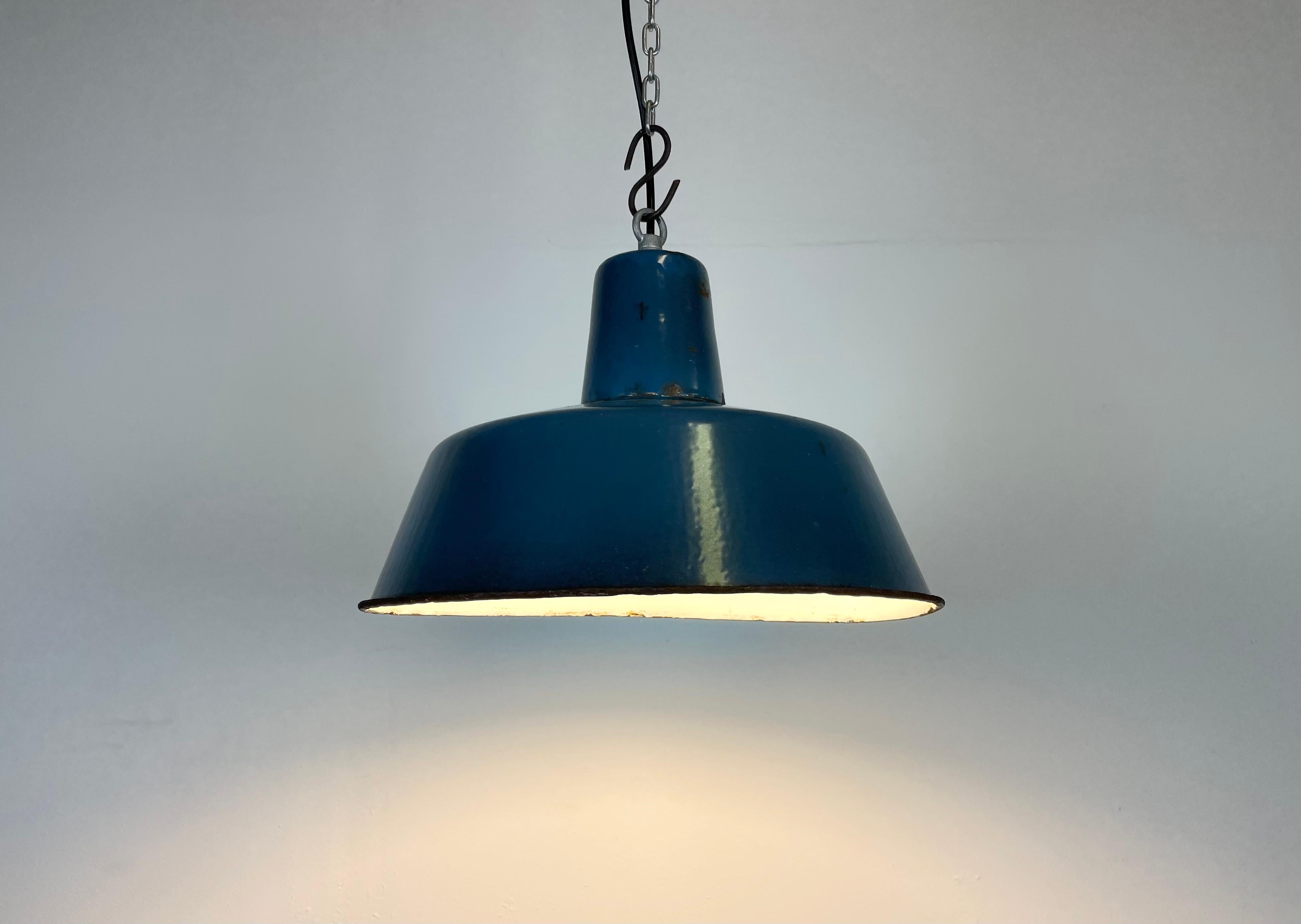 Industrial Blue Enamel Factory Pendant Lamp, 1960s 3