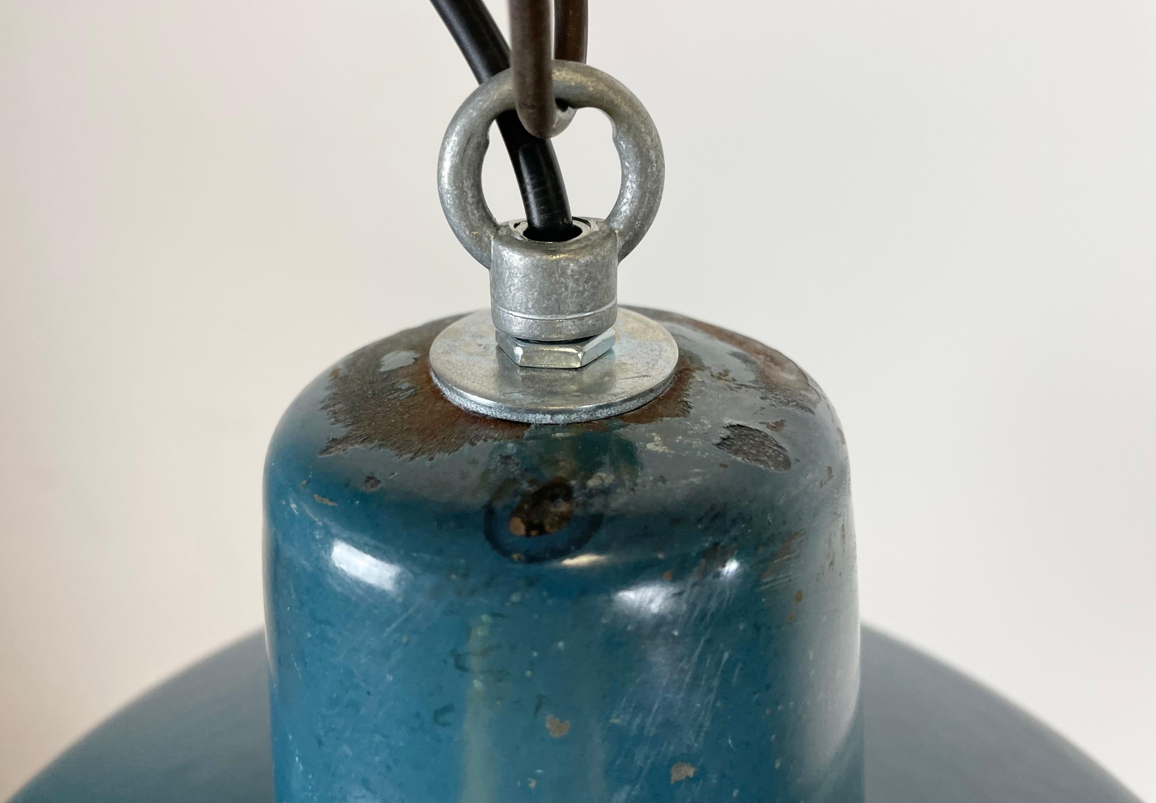 Industrial Blue Enamel Factory Pendant Lamp, 1960s For Sale 3