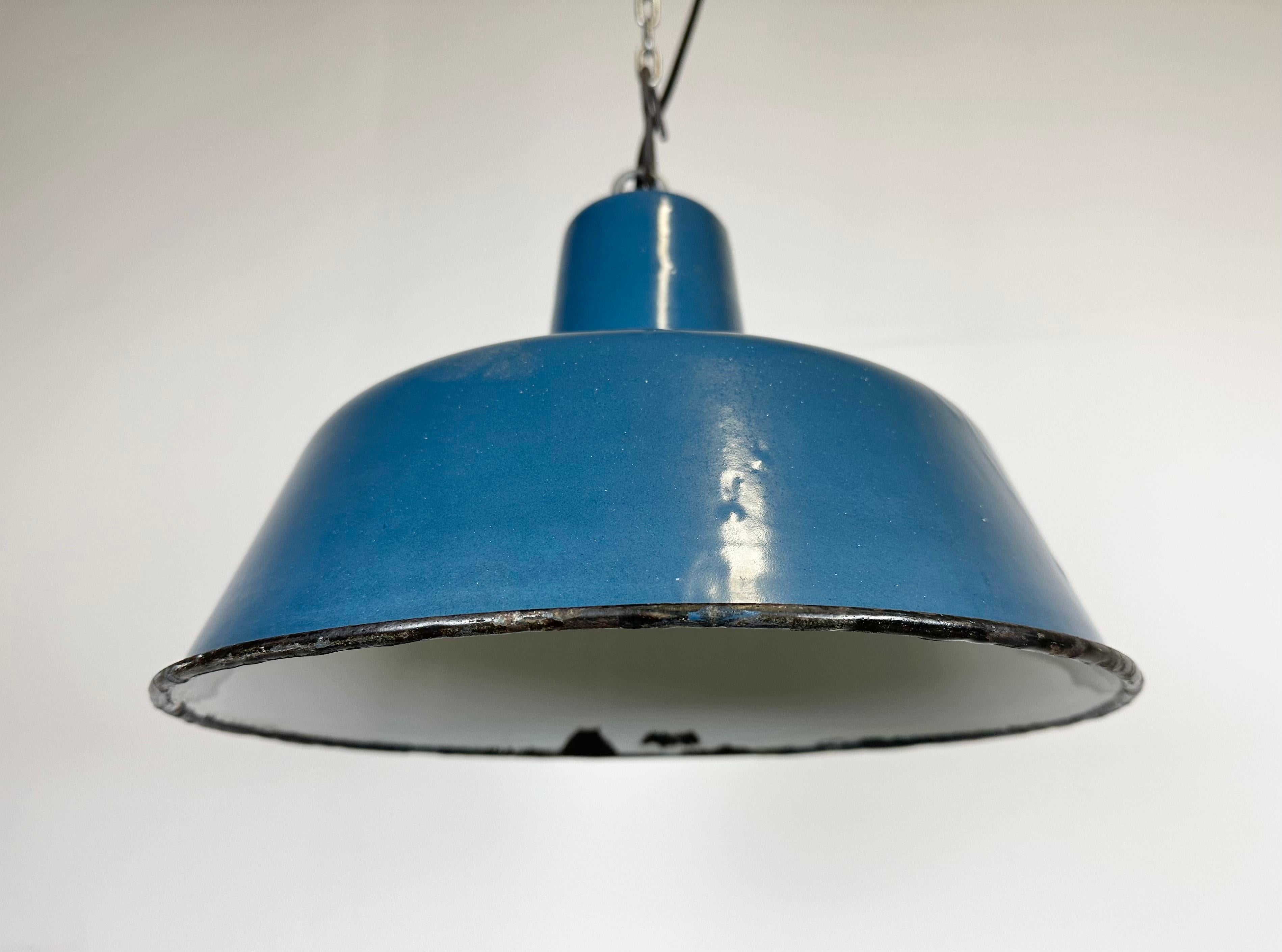 Industrial Blue Enamel Factory Pendant Lamp, 1960s 3