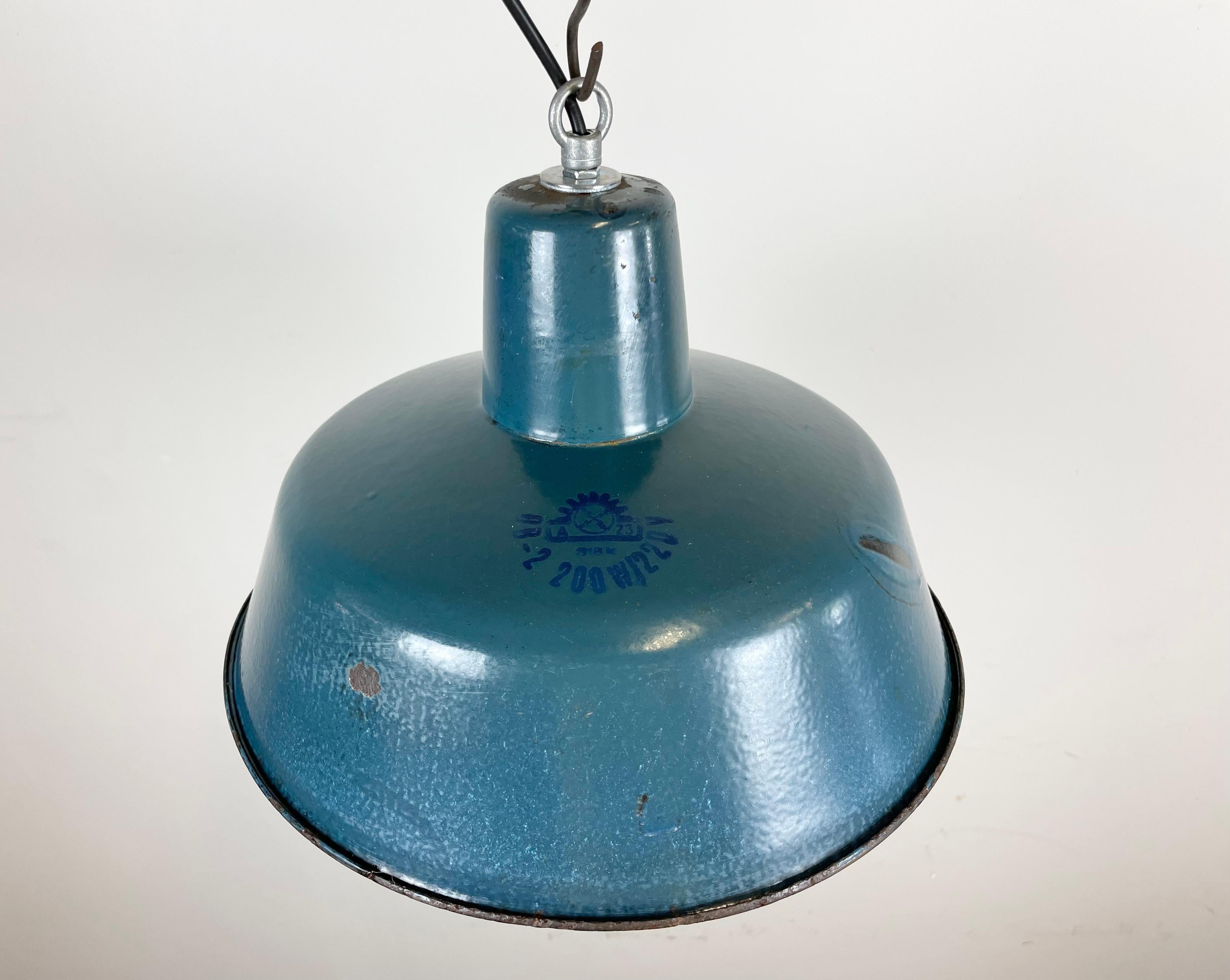 Industrial Blue Enamel Factory Pendant Lamp, 1960s For Sale 4