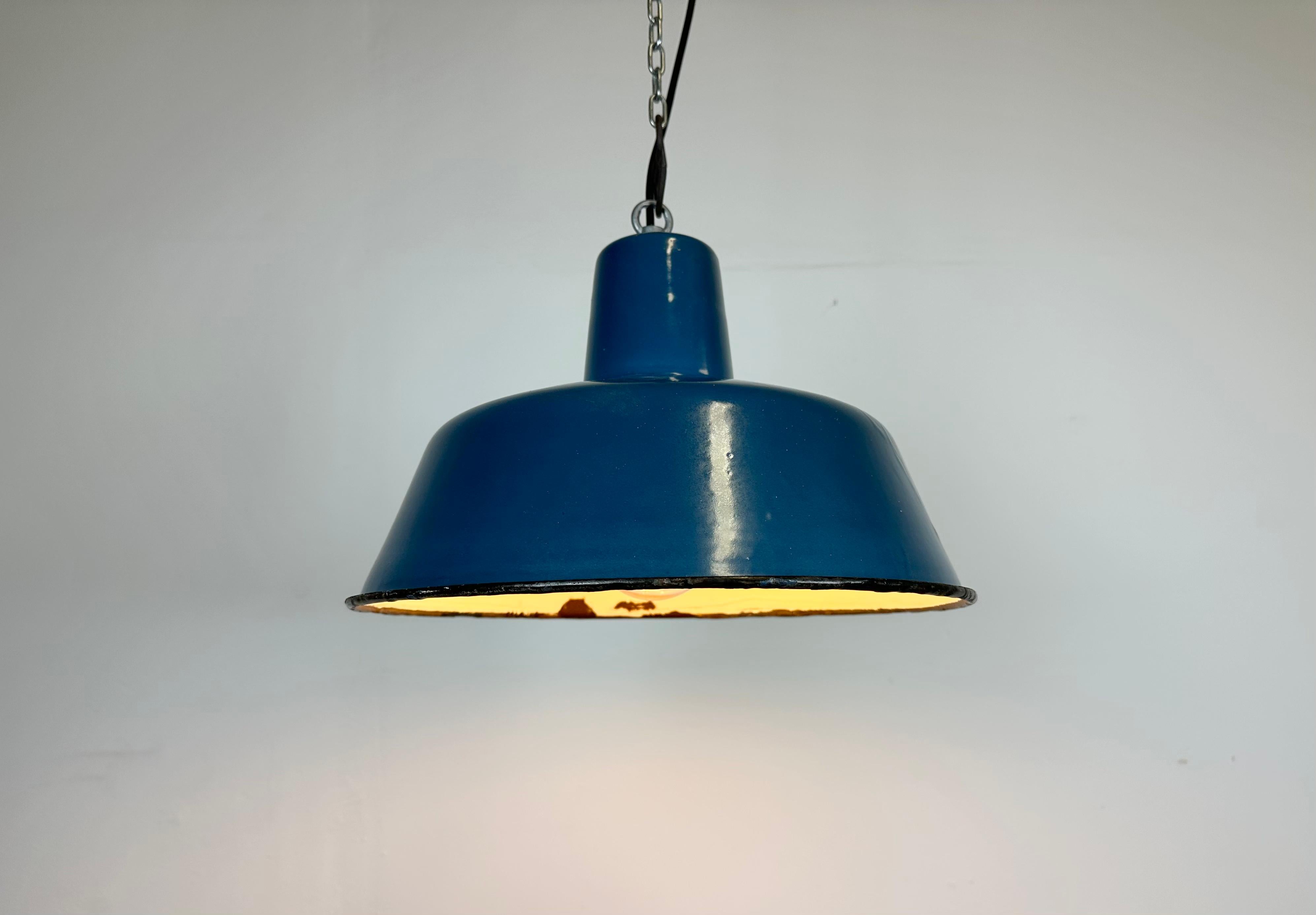 Industrial Blue Enamel Factory Pendant Lamp, 1960s 4