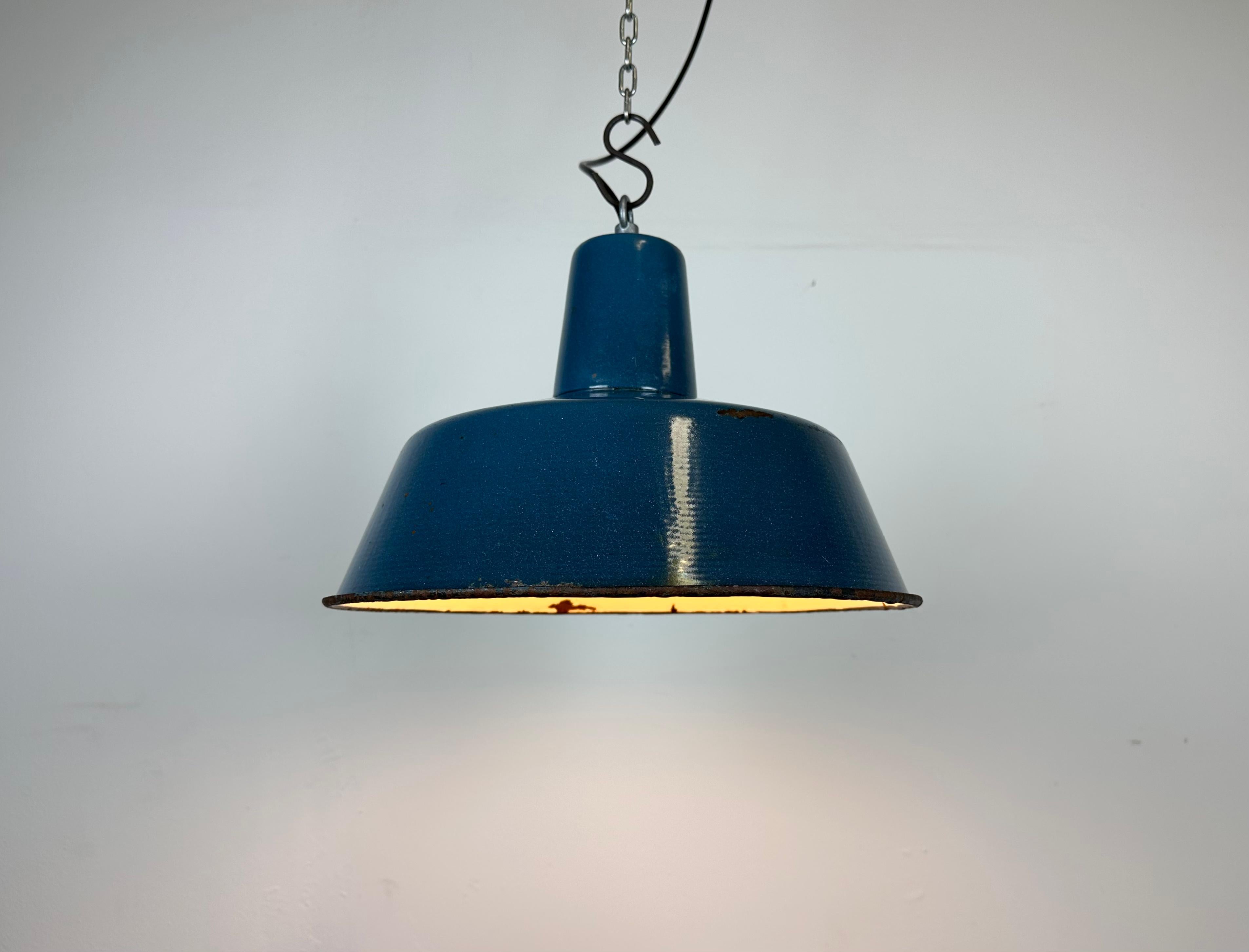 Industrial Blue Enamel Factory Pendant Lamp, 1960s 4