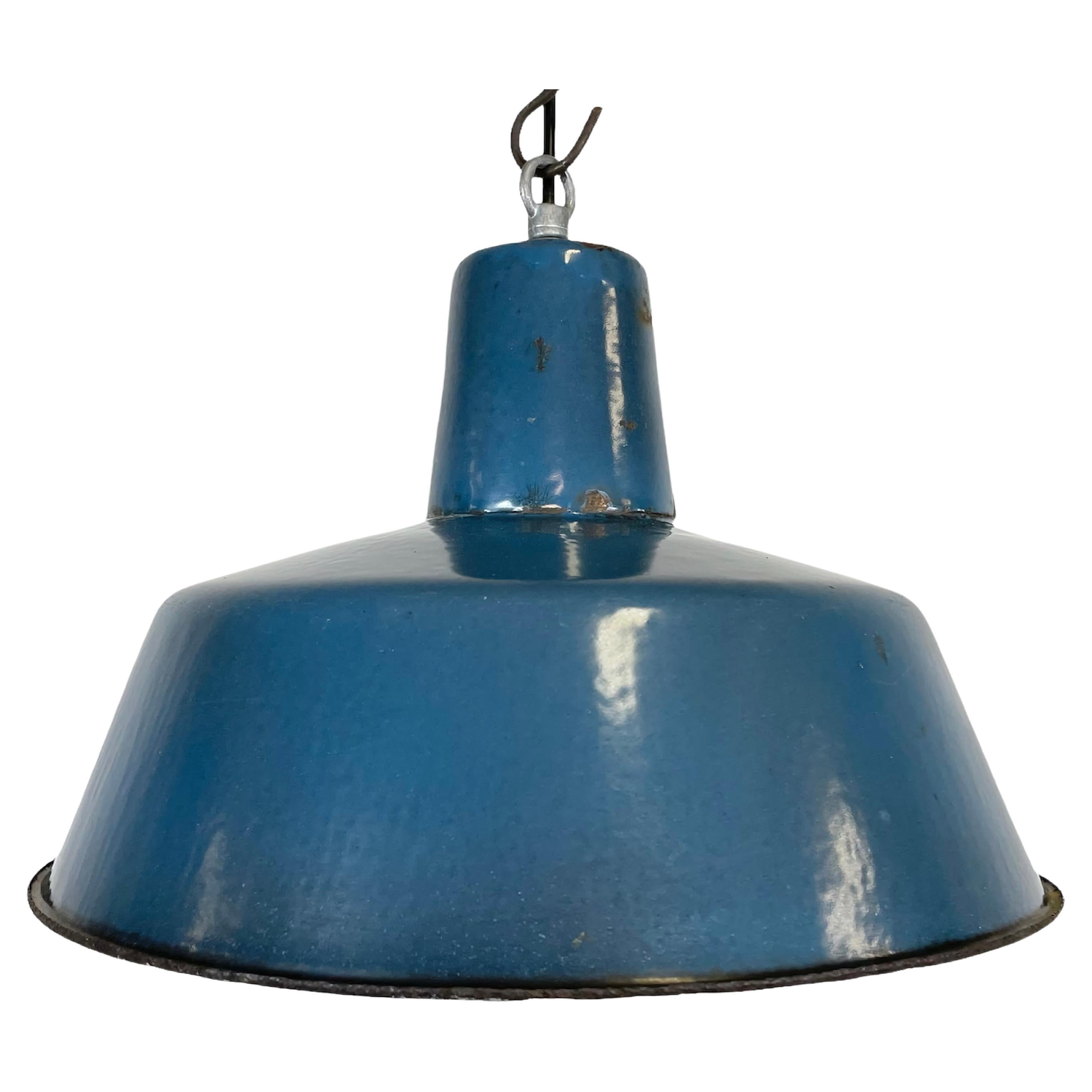 Industrial Blue Enamel Factory Pendant Lamp, 1960s