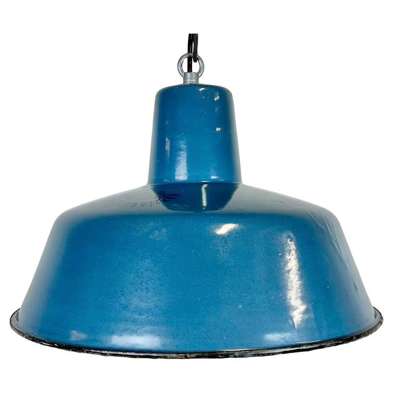 Blue Enamel Vintage Industrial Factory Pendant Lights at 1stDibs