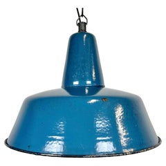 Large Industrial Blue Enamel Factory Pendant Lamp, 1960s