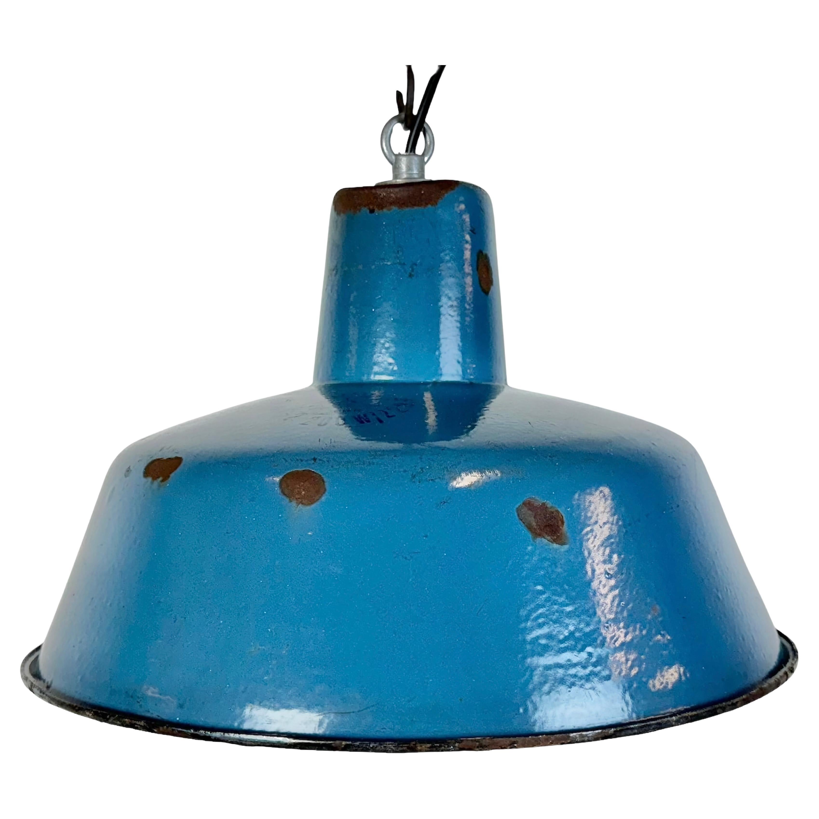 Industrial Blue Enamel Factory Pendant Lamp, 1960s