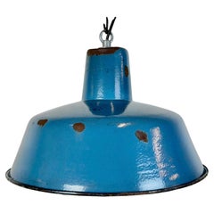Industrial Blue Enamel Factory Pendant Lamp, 1960s