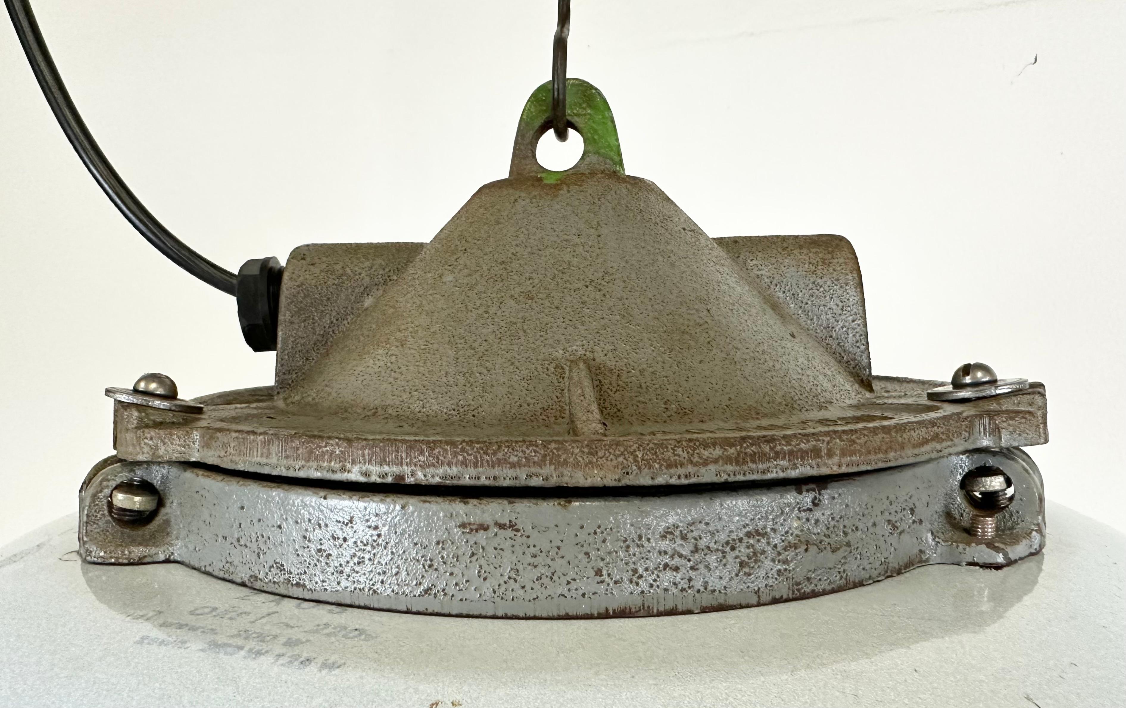 Industrial Blue Enamel Factory Pendant Lamp in Cast Iron from Zaos, 1960s In Good Condition For Sale In Kojetice, CZ