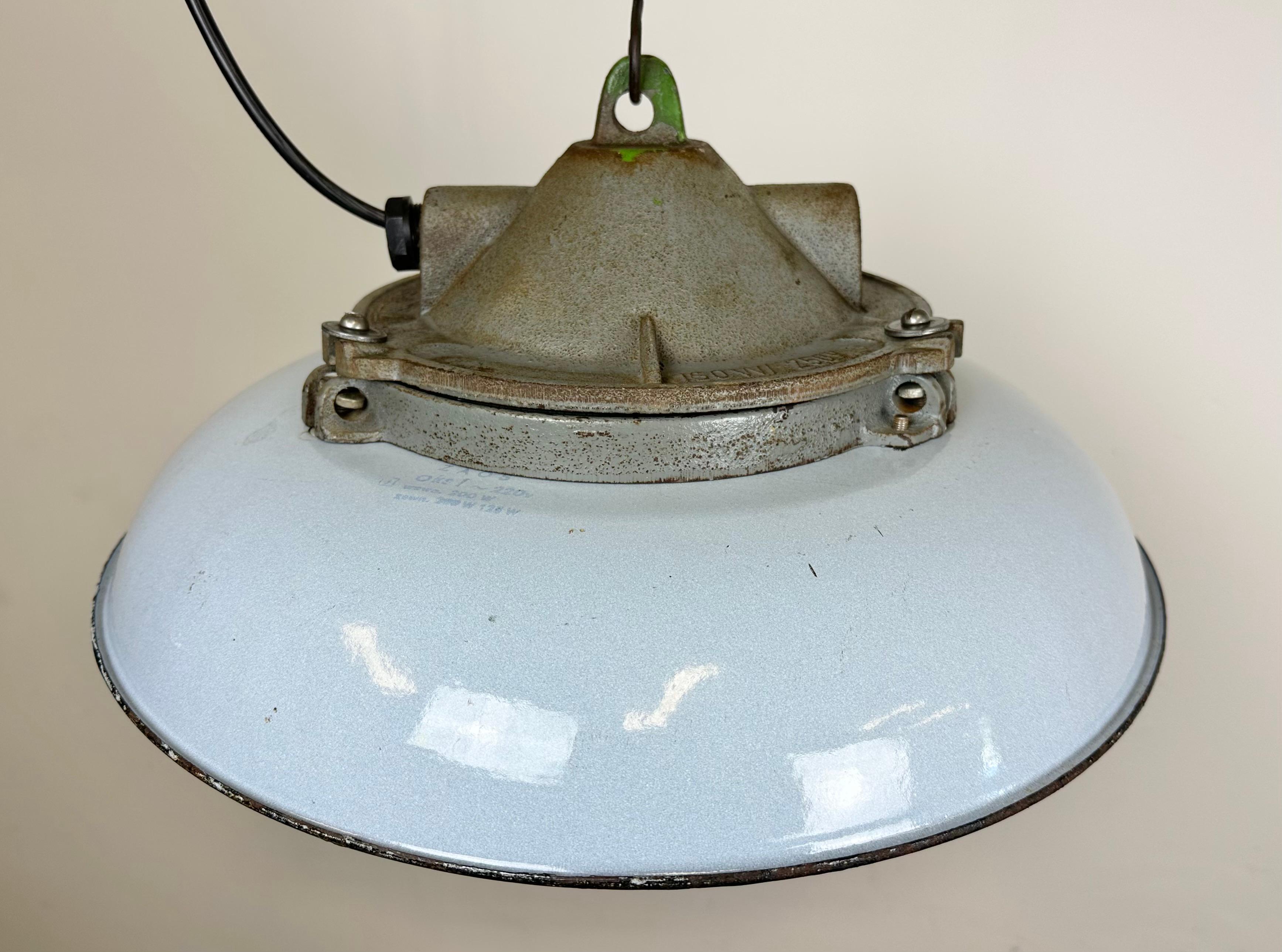 Industrial Blue Enamel Factory Pendant Lamp in Cast Iron from Zaos, 1960s For Sale 3