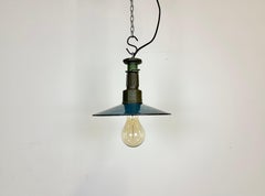 Industrial Blue Enamel Factory Pendant Lamp with Cast Aluminium Top, 1960s