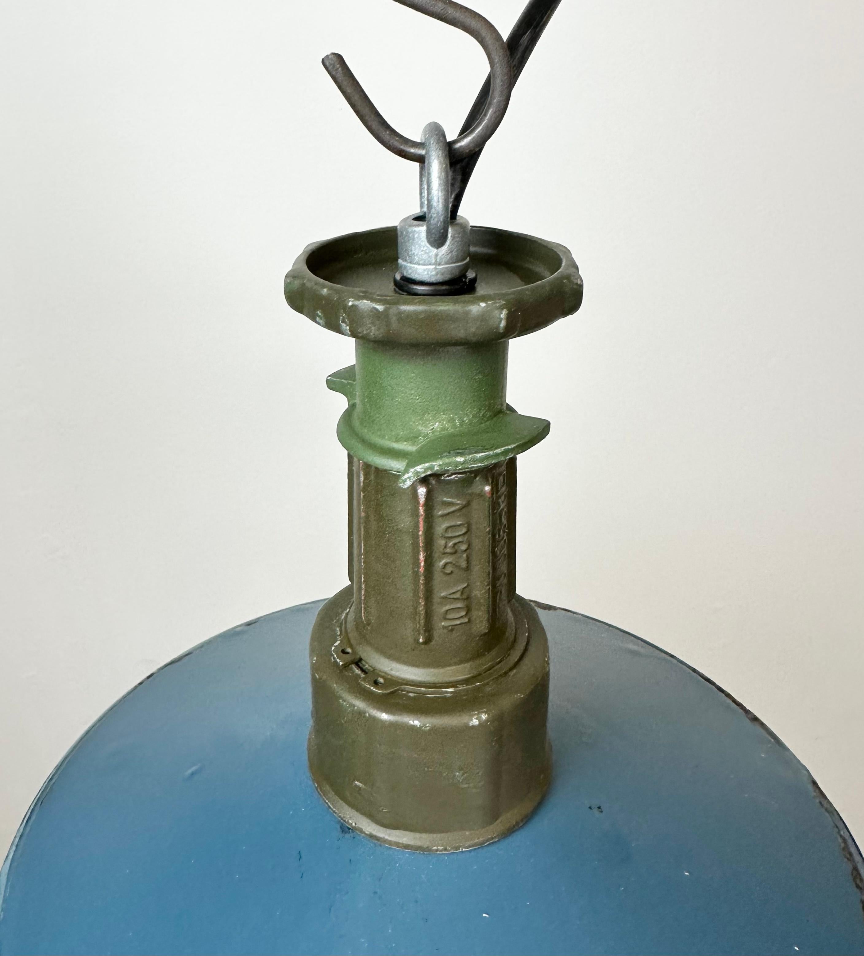 Aluminum Industrial Blue Enamel Factory Pendant Lamp with Cast Aluminium Top, 1960s For Sale