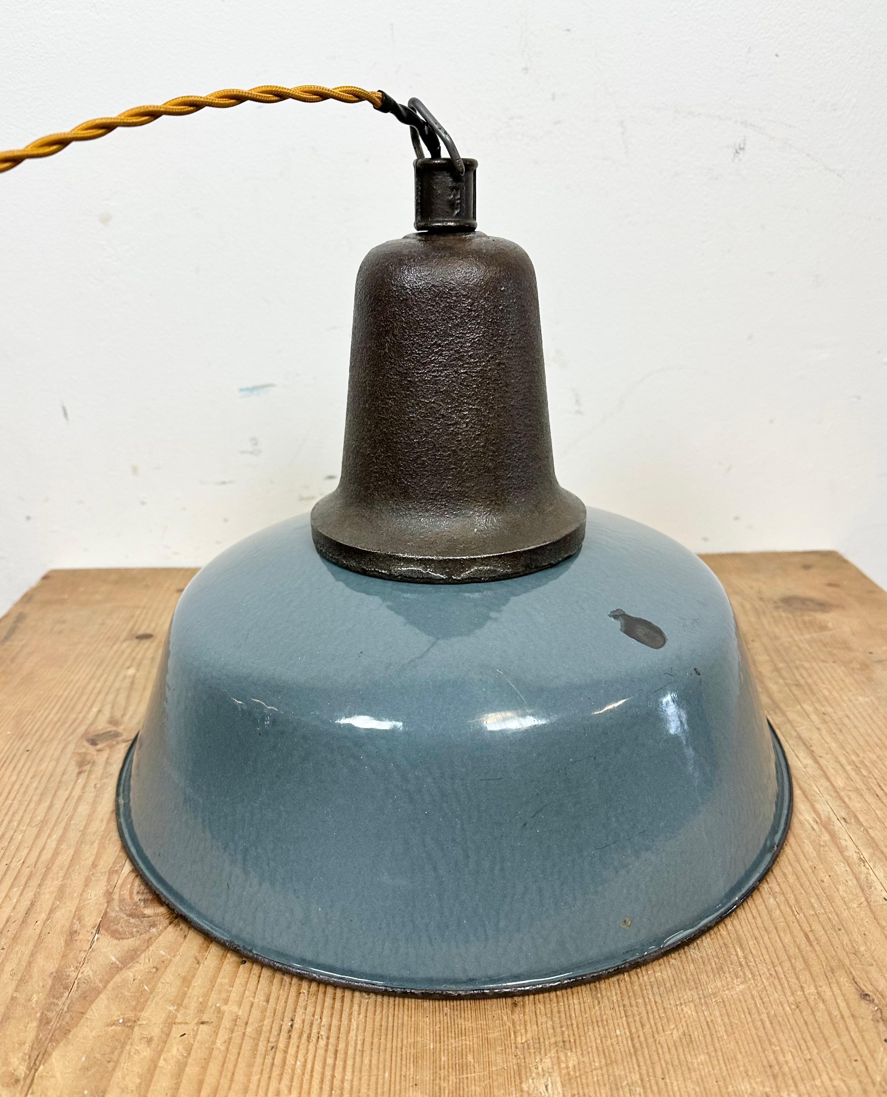 Industrial Blue Enamel Factory Pendant Lamp with Cast Iron Top, 1960s 9