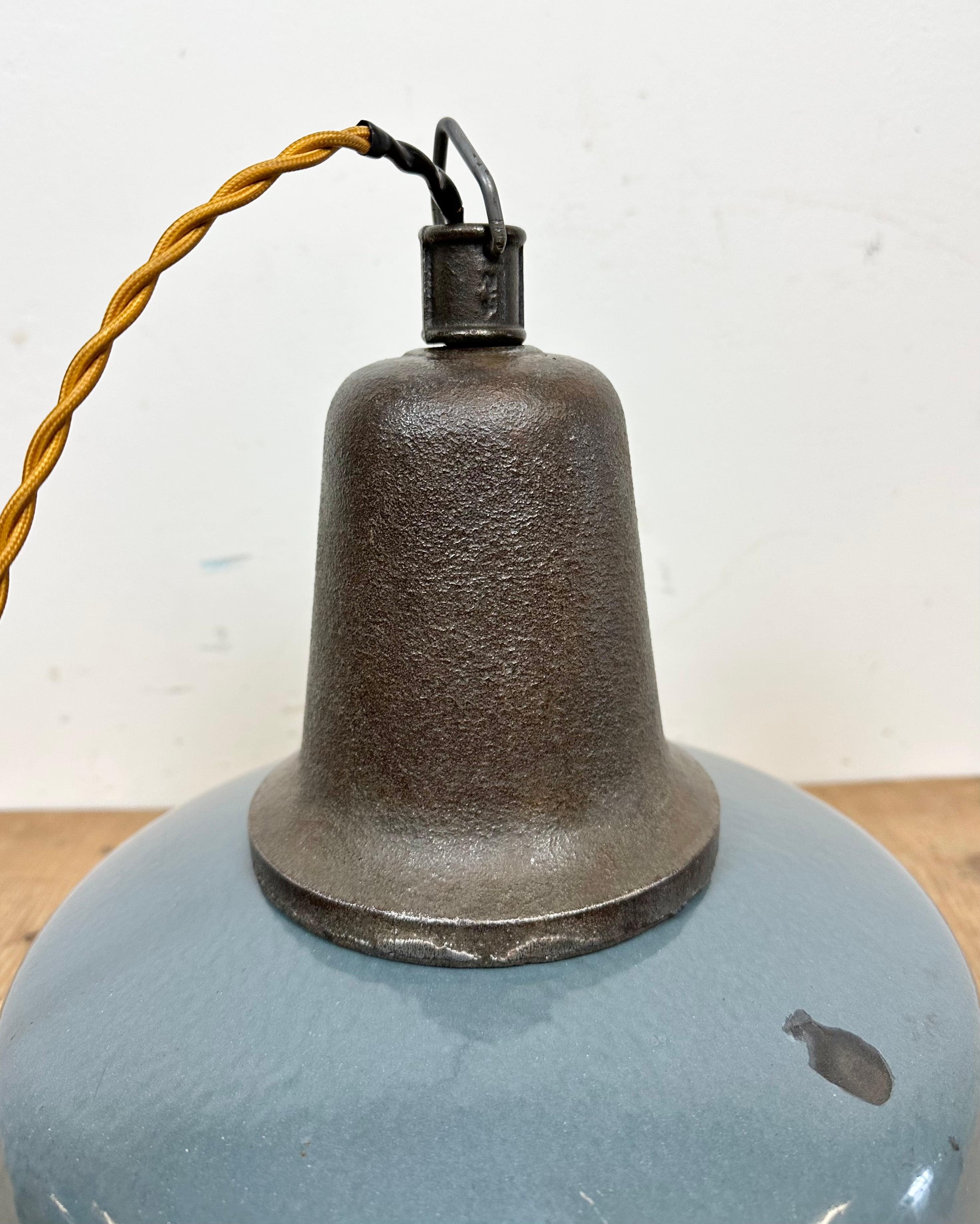 Industrial Blue Enamel Factory Pendant Lamp with Cast Iron Top, 1960s 11