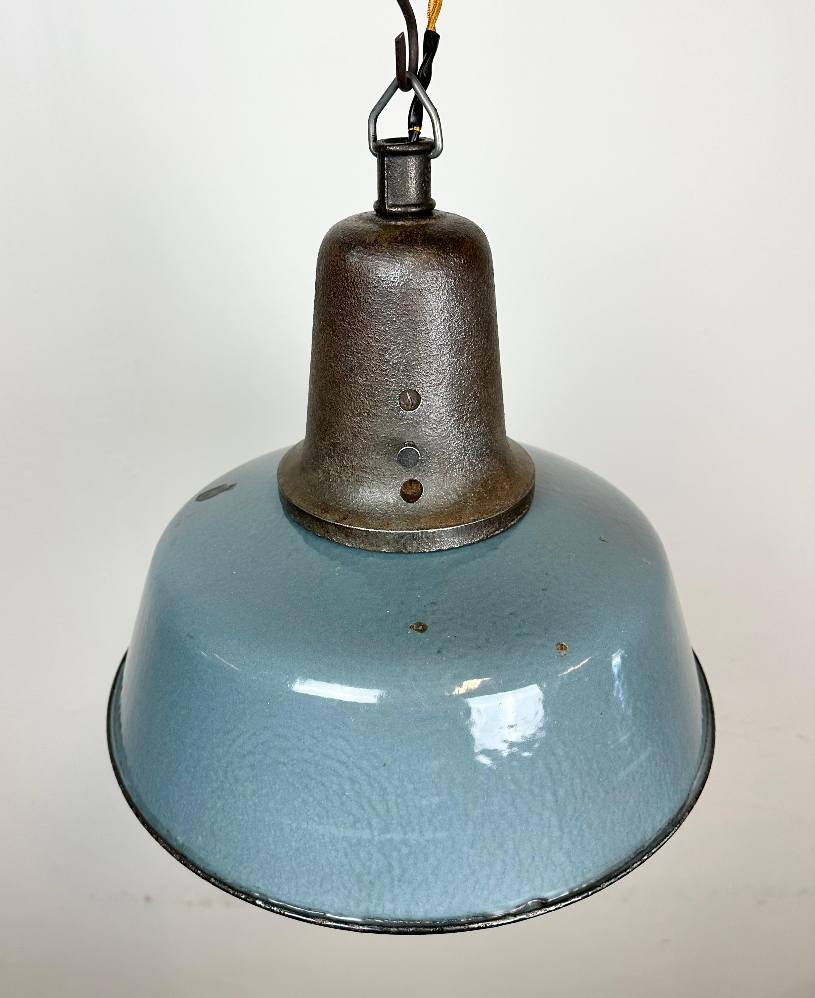 Industrial Blue Enamel Factory Pendant Lamp with Cast Iron Top, 1960s 2