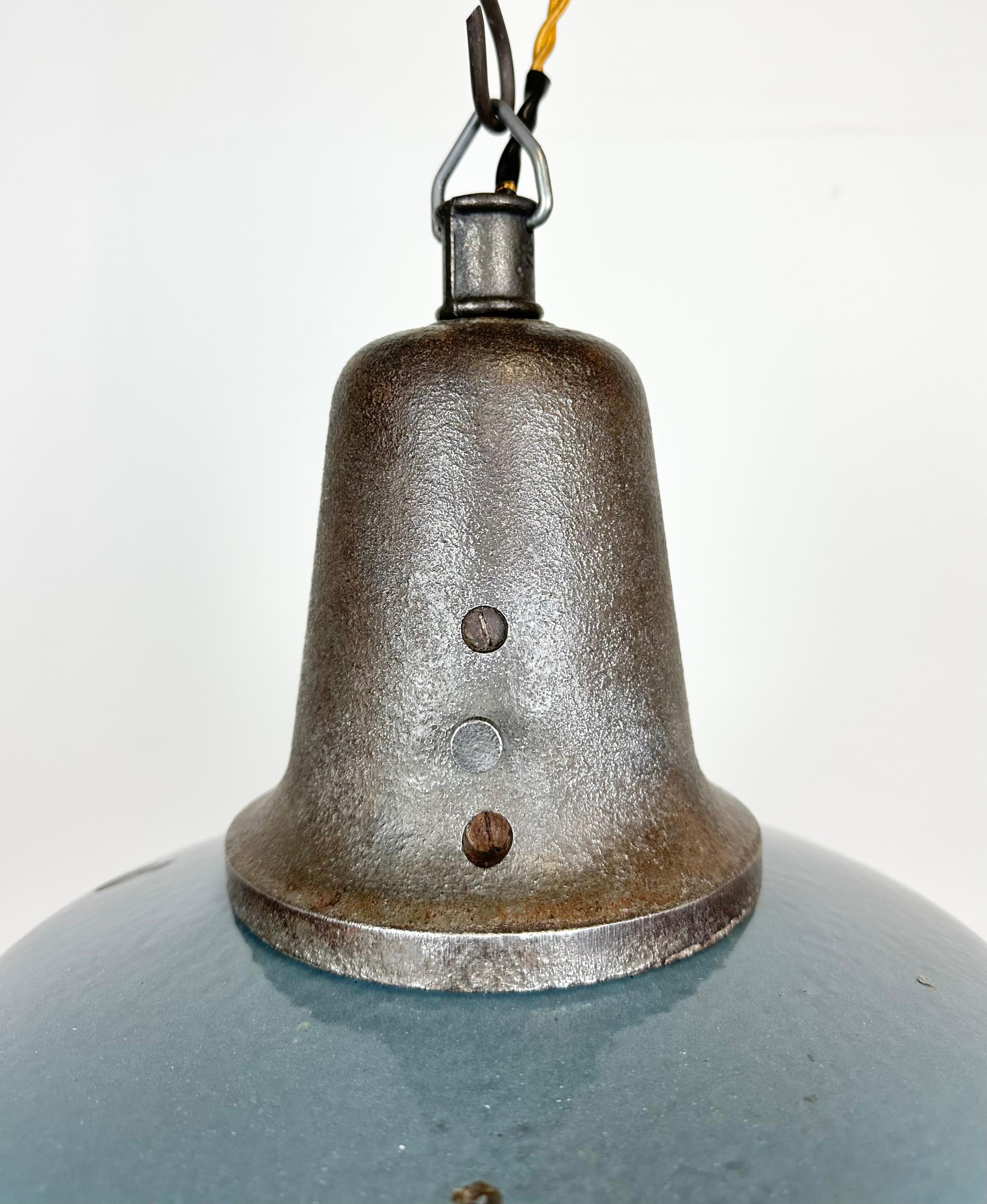 Industrial Blue Enamel Factory Pendant Lamp with Cast Iron Top, 1960s 3