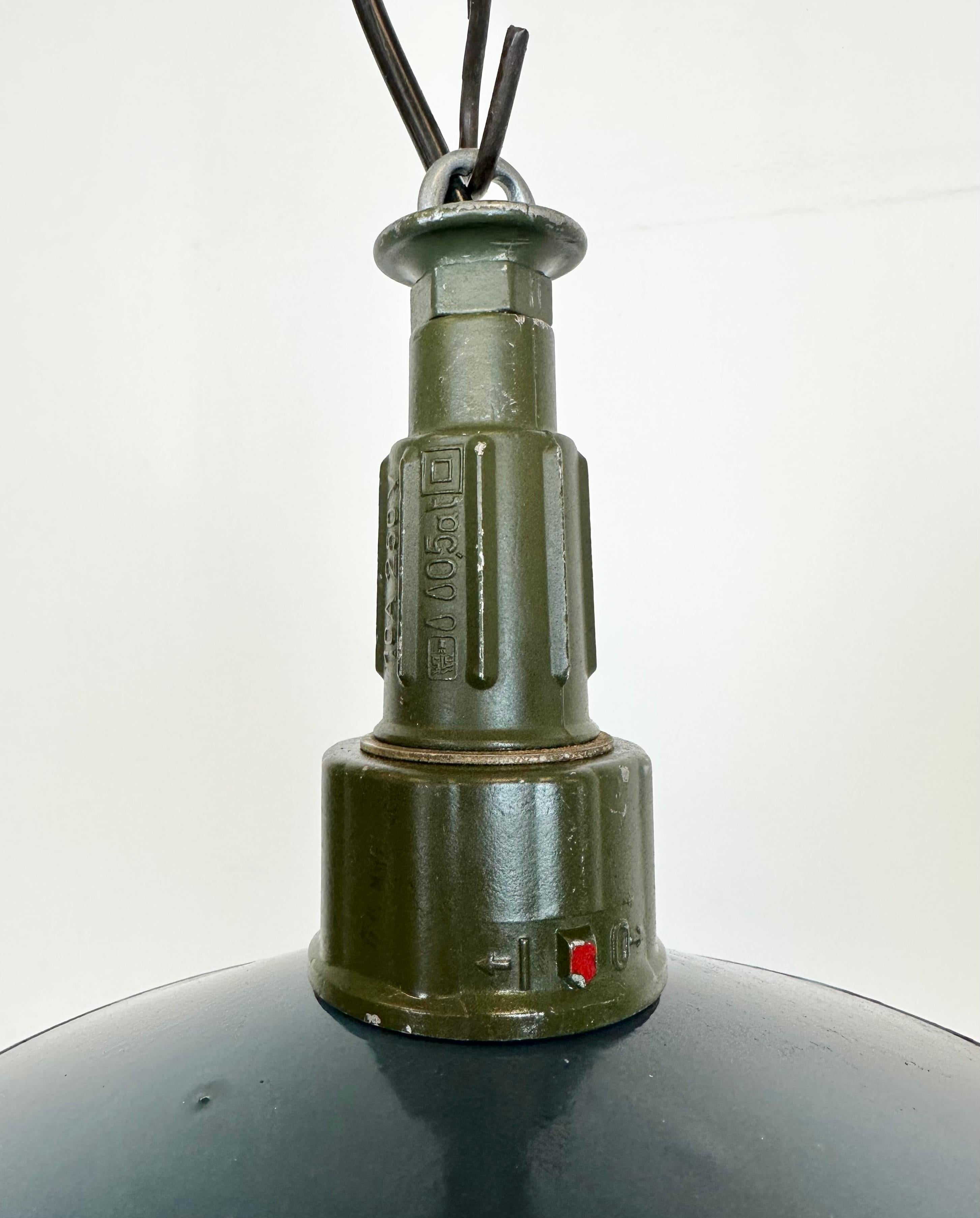 Industrial Blue Enamel Military Pendant Lamp with Cast Aluminium Top, 1960 In Good Condition For Sale In Kojetice, CZ