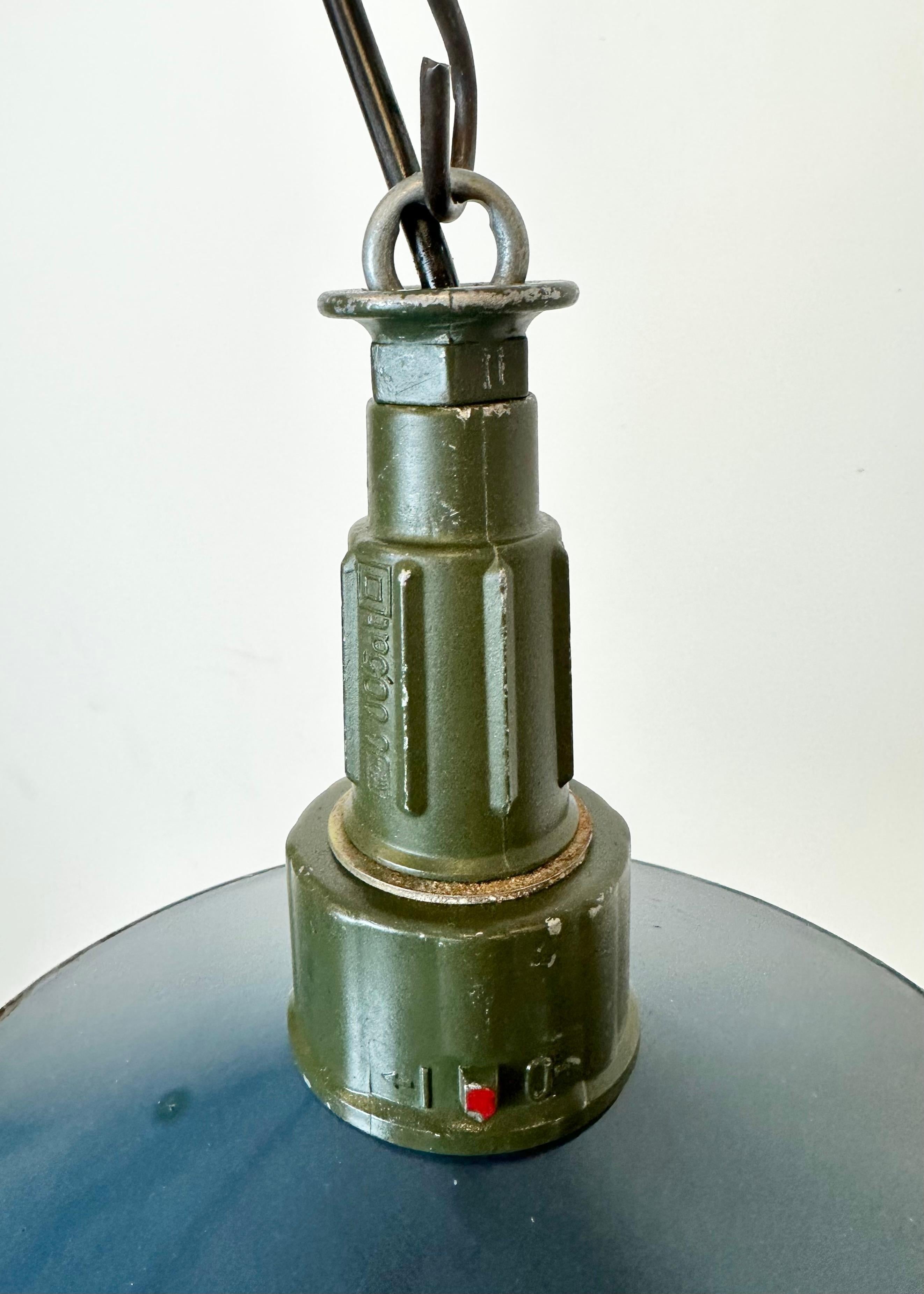 Aluminum Industrial Blue Enamel Military Pendant Lamp with Cast Aluminium Top, 1960 For Sale