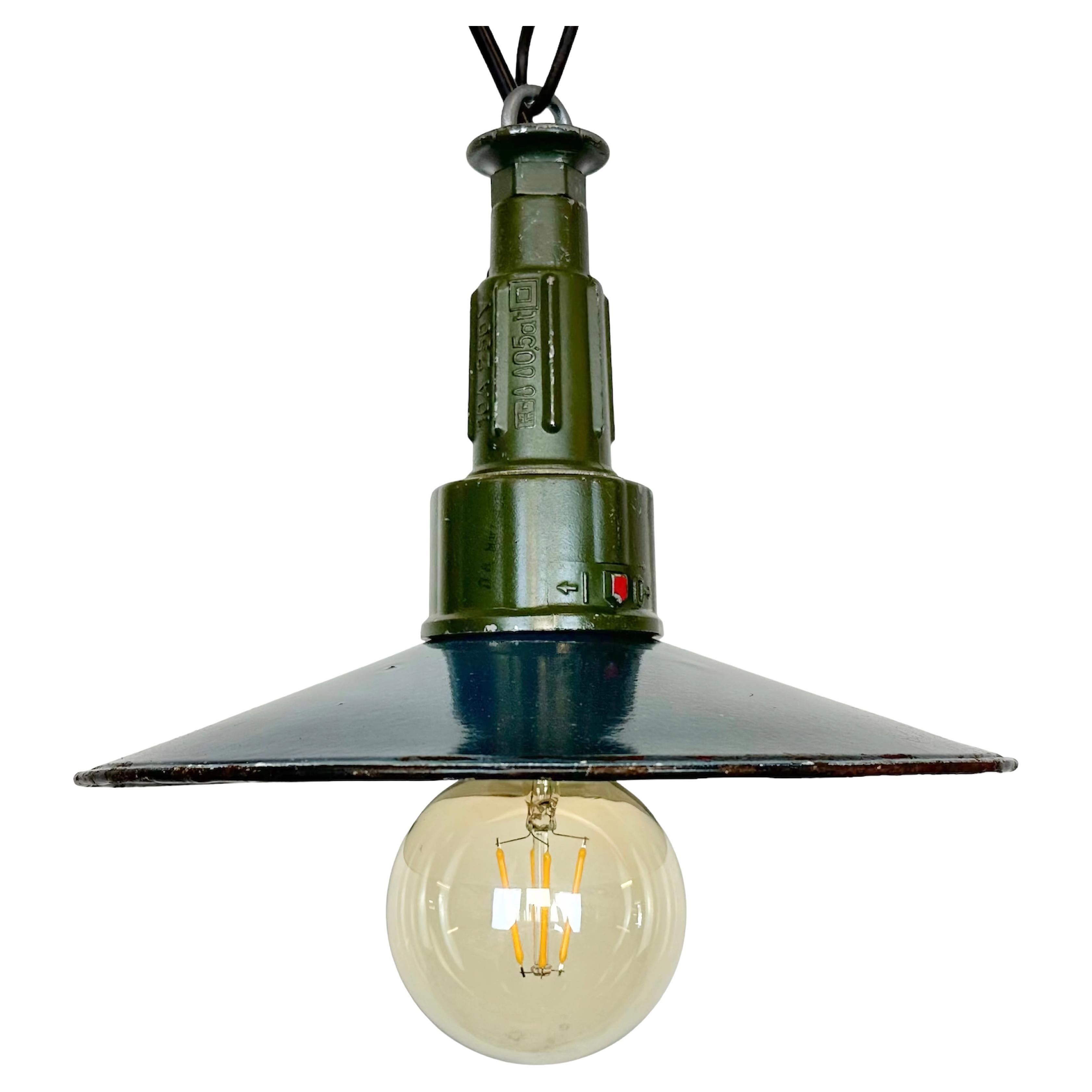 Industrial Blue Enamel Military Pendant Lamp with Cast Aluminium Top, 1960 For Sale