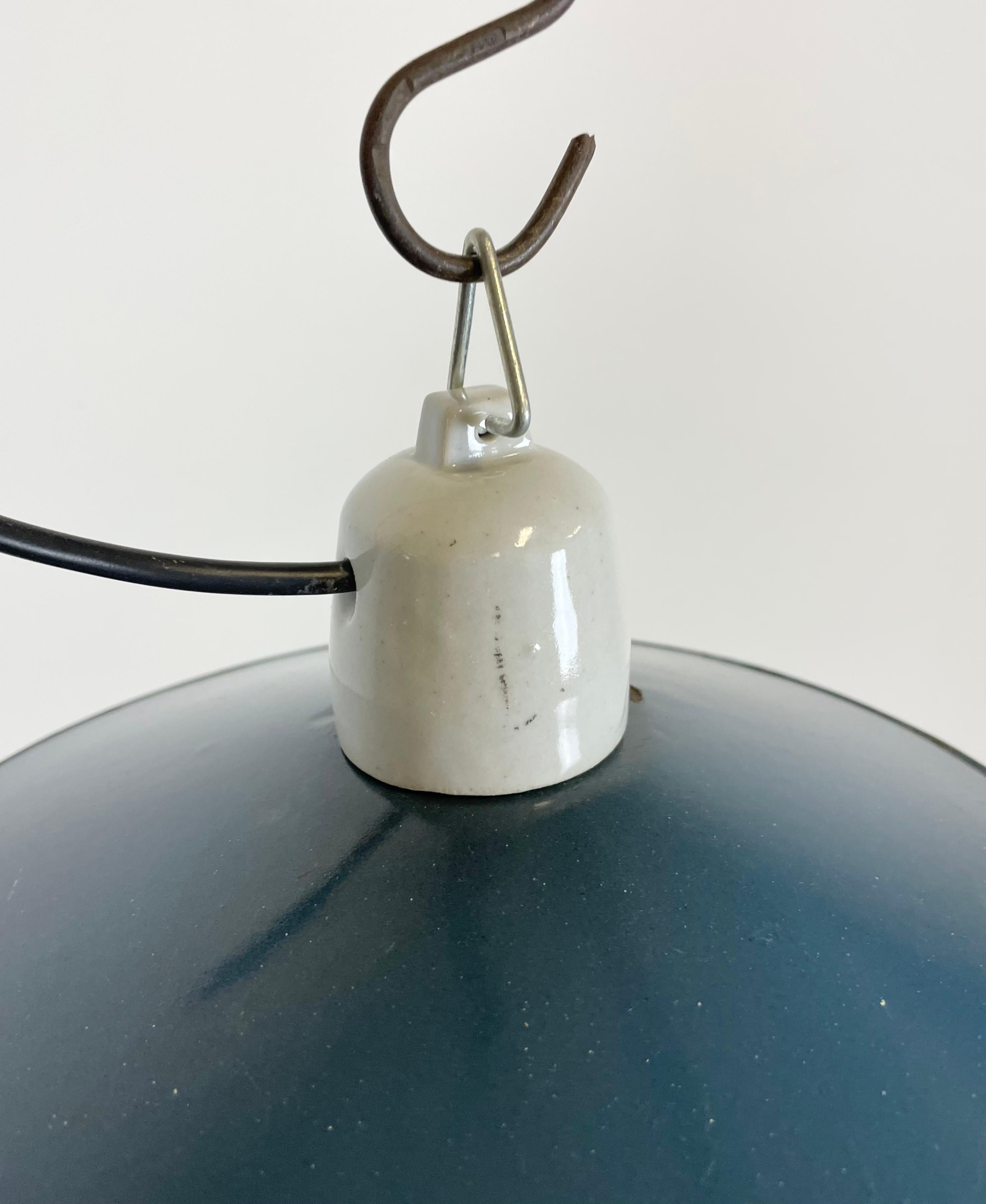 Industrial Blue Enamel Pendant Light, 1970s In Good Condition For Sale In Kojetice, CZ
