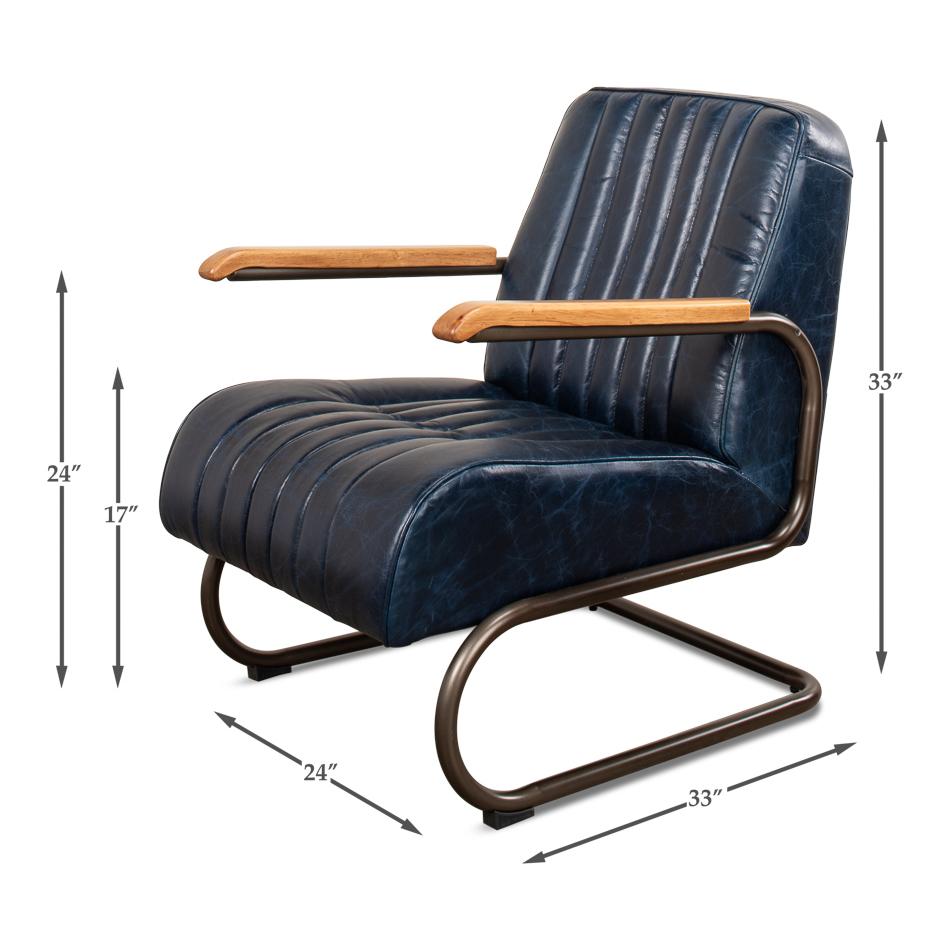 Industrial Blue Leather Armchair For Sale 1
