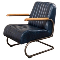 Industrial Blue Leather Armchair