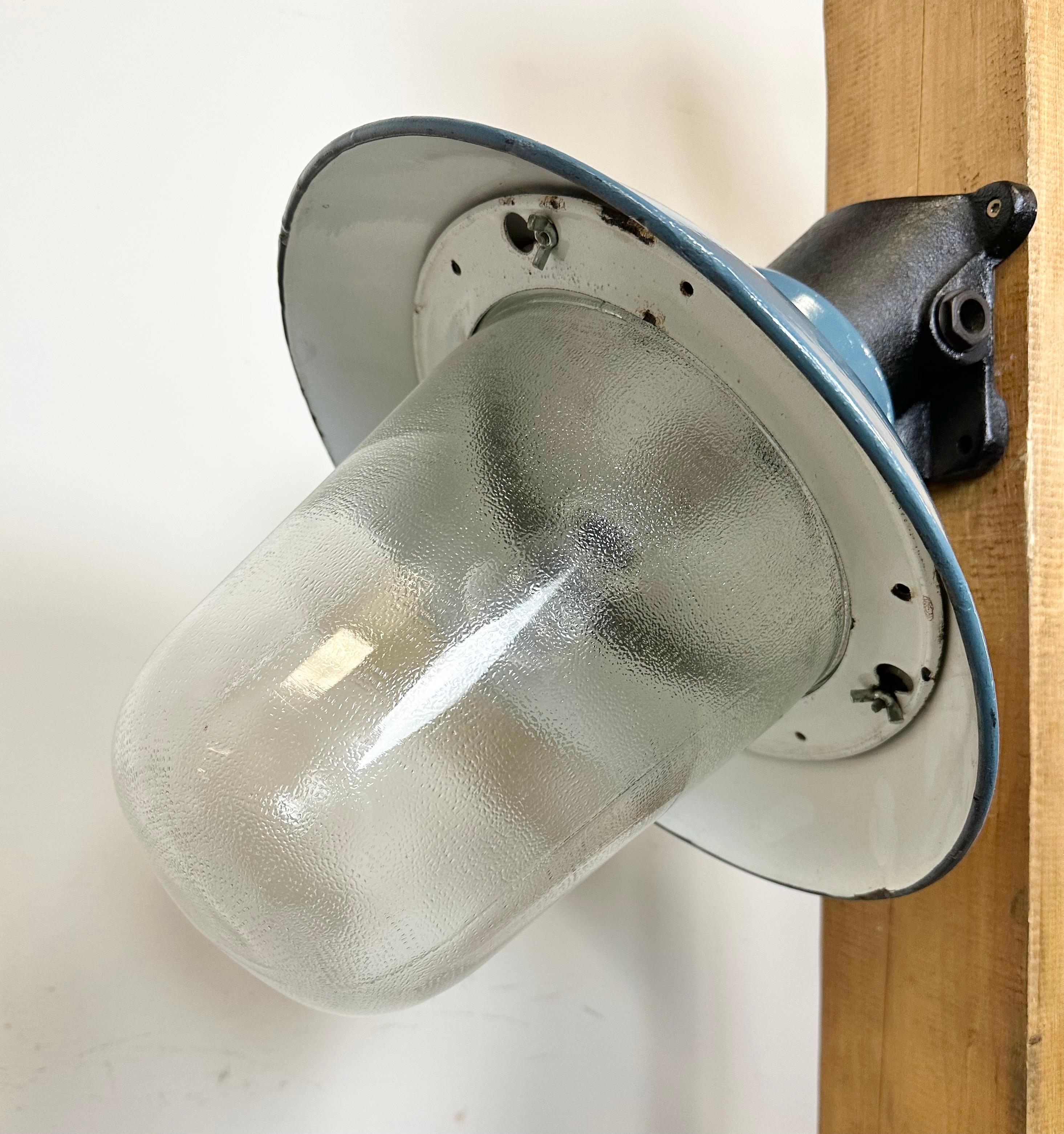 20th Century Industrial Blue Painted Factory Lamp Wall Light from Elektrosvit, 1960s For Sale