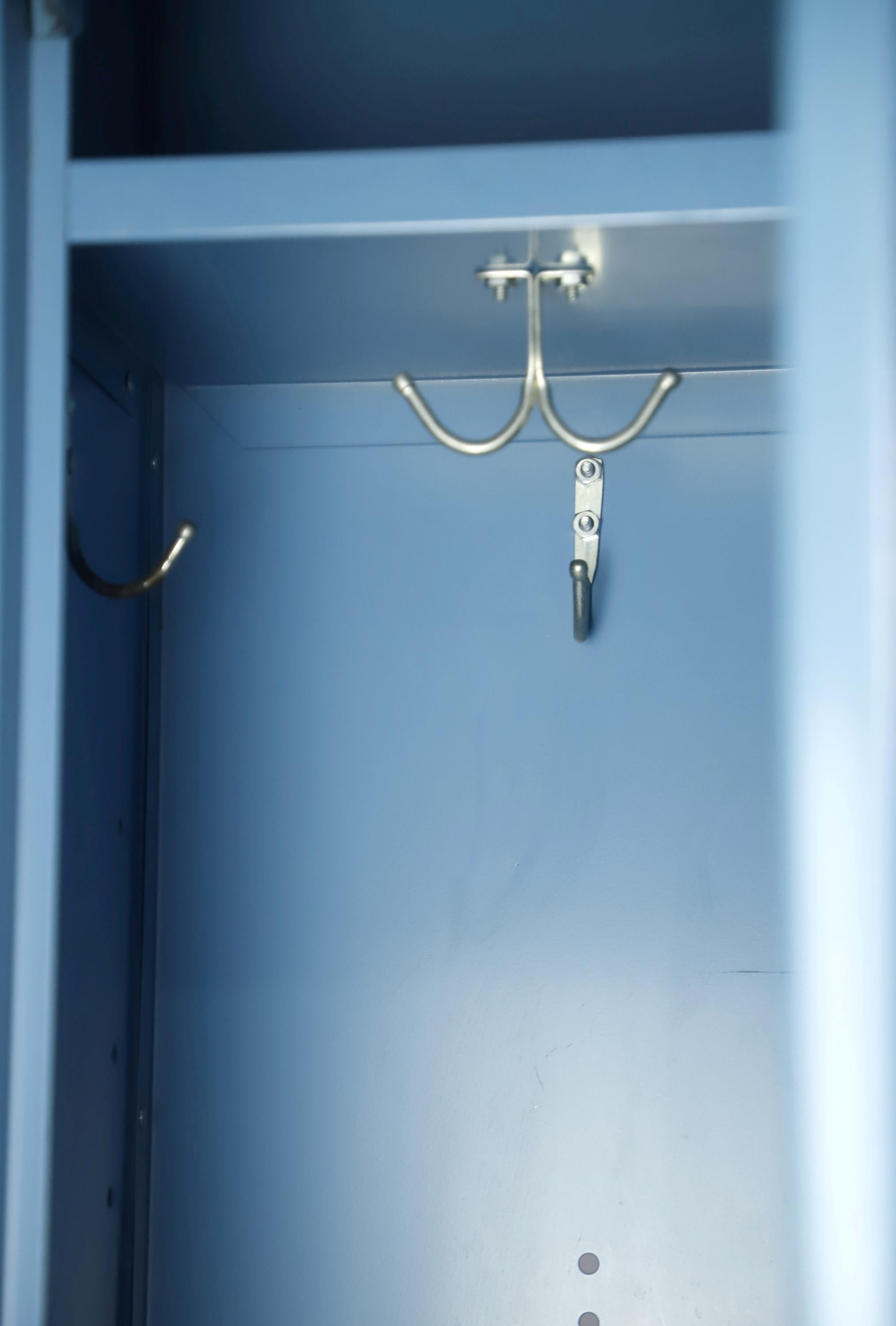 20th Century Industrial Blue Steel Penco Single Tier 3 Person Metal Locker