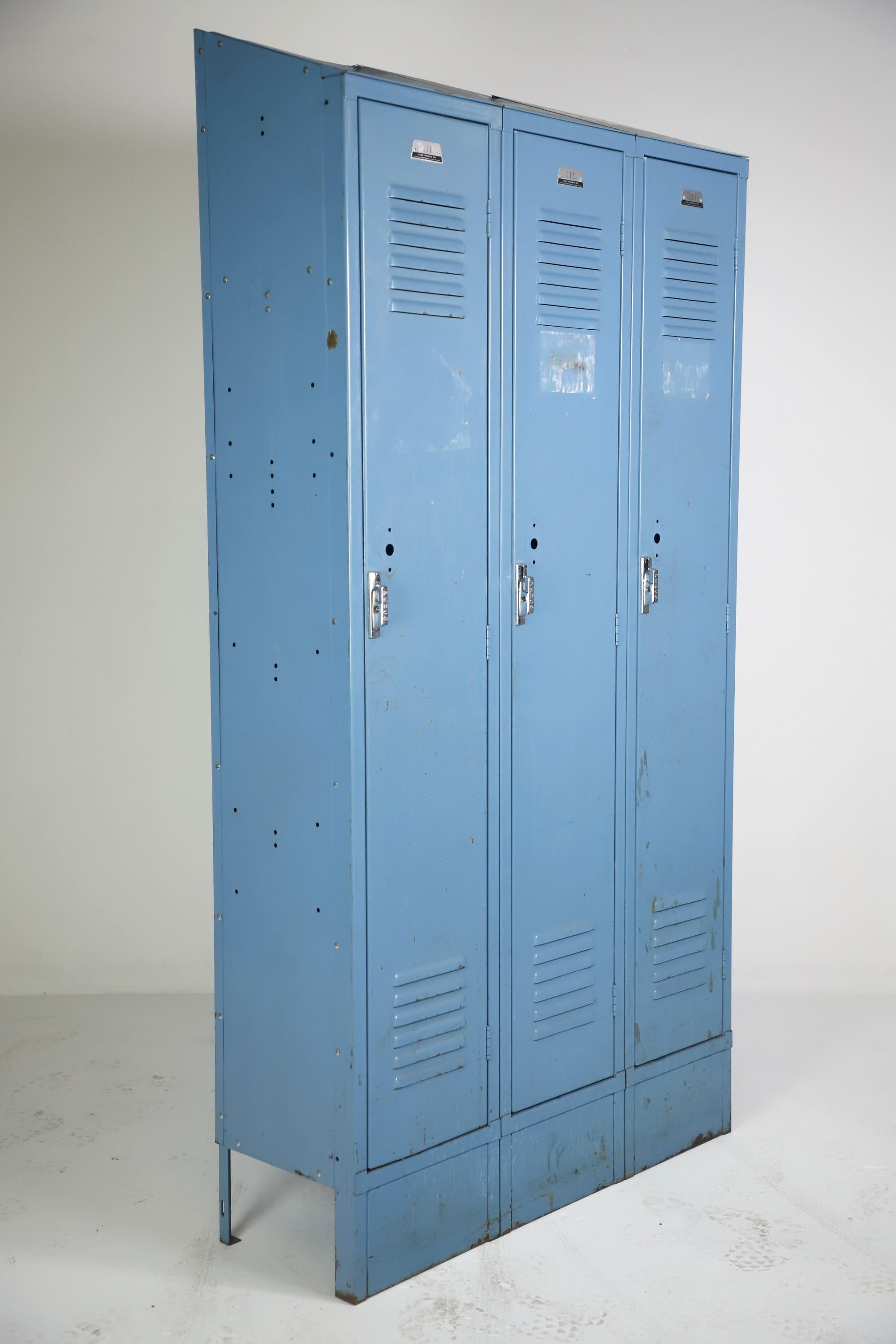Industrial Blue Steel Penco Single Tier 3 Person Metal Locker 4