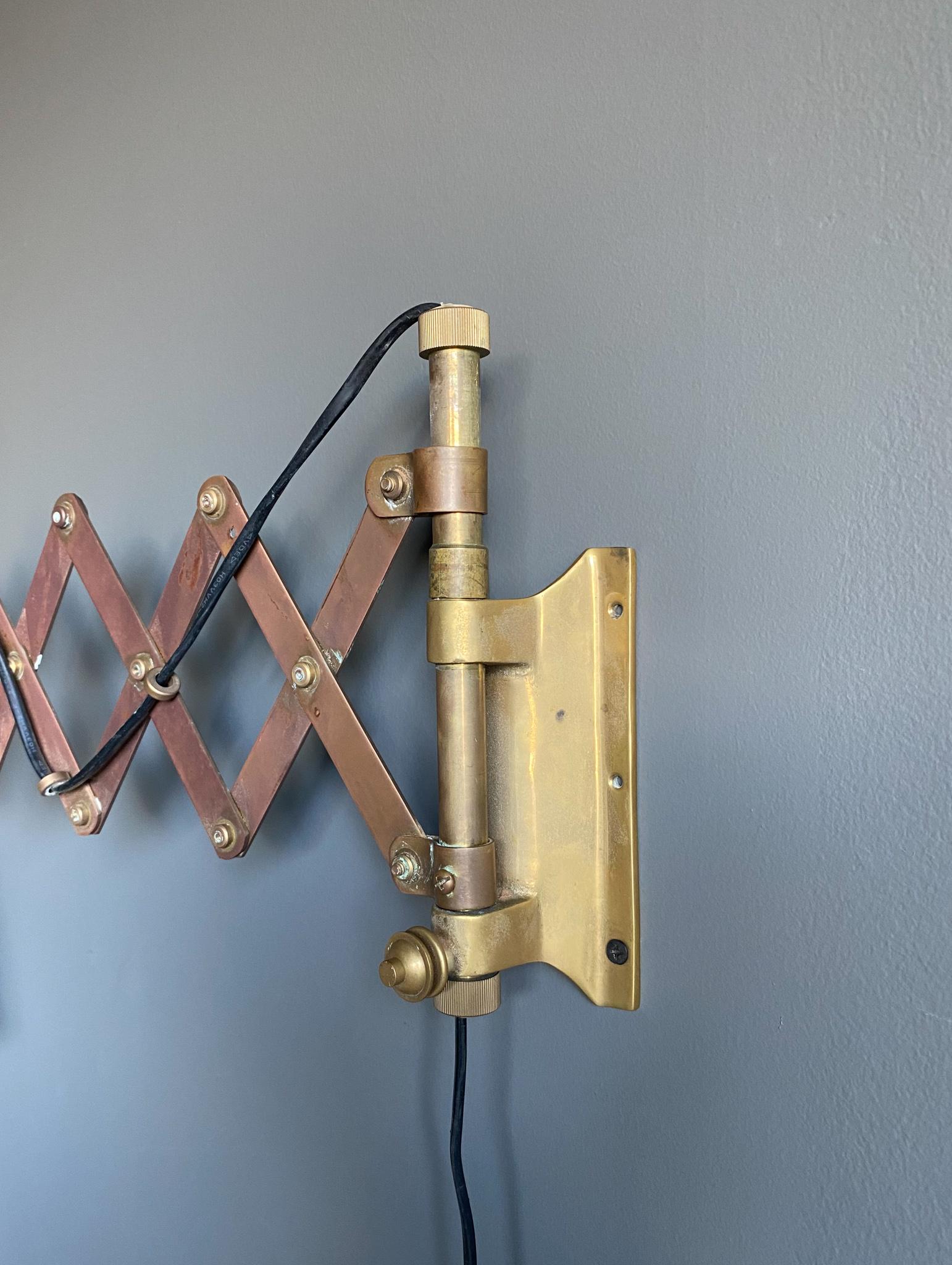 Industrial Brass Scissor Wall Lamp, 1950's For Sale 8