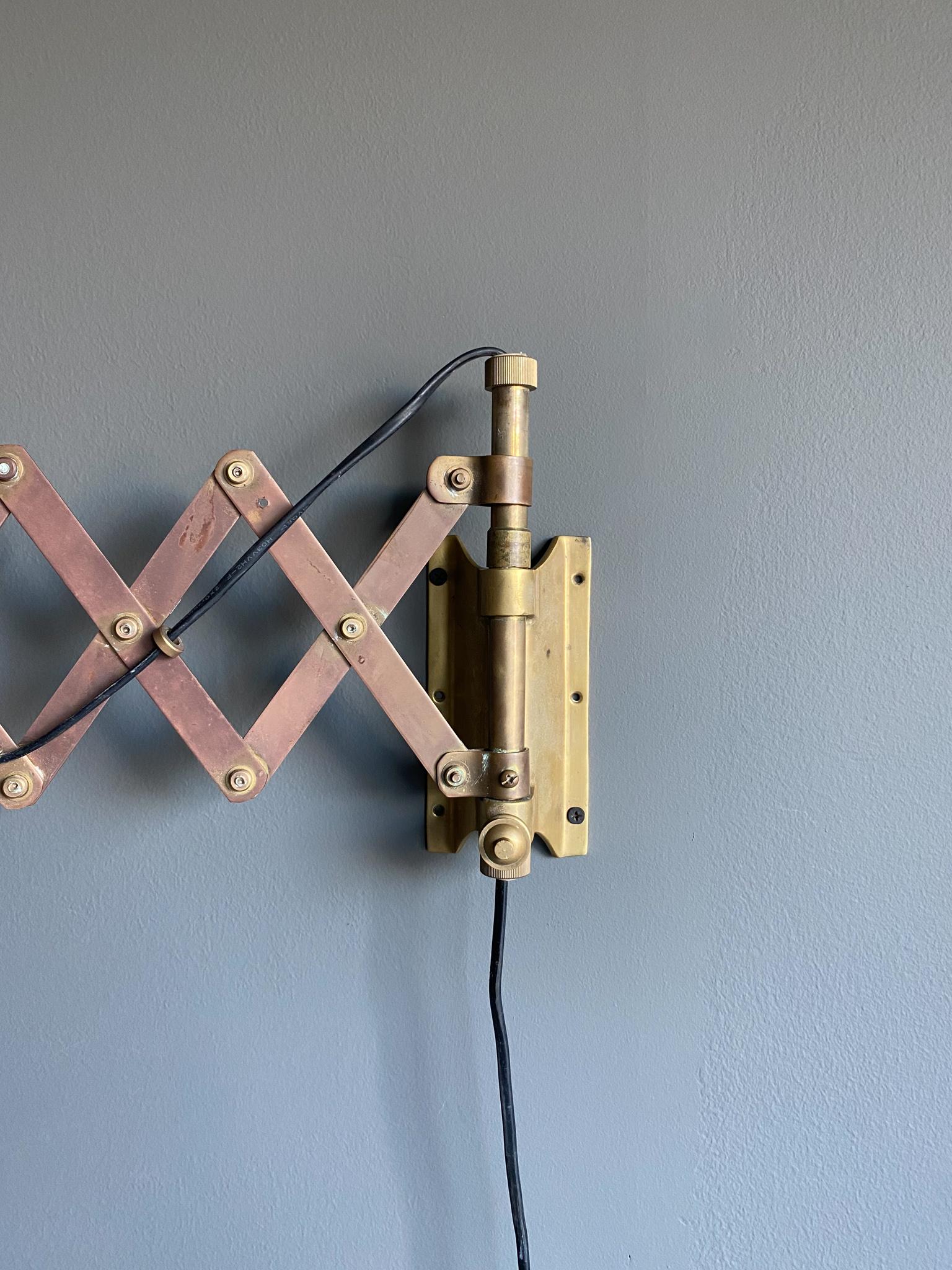 Industrial Brass Scissor Wall Lamp, 1950's For Sale 10