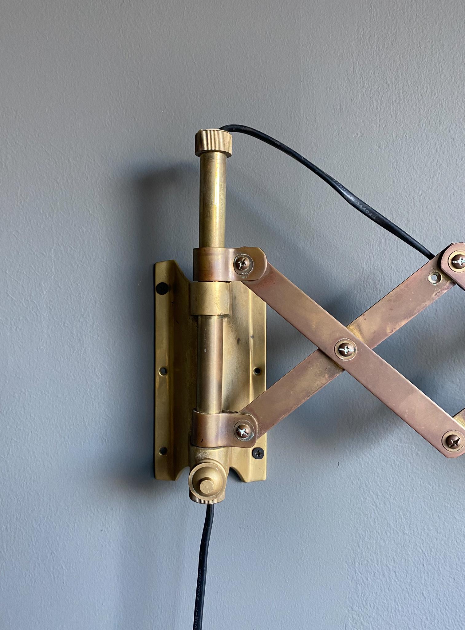 Industrial Brass Scissor Wall Lamp, 1950's For Sale 1