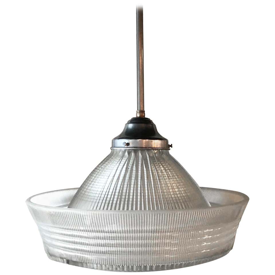Classic Holophane Glass Pendant Light at 1stDibs