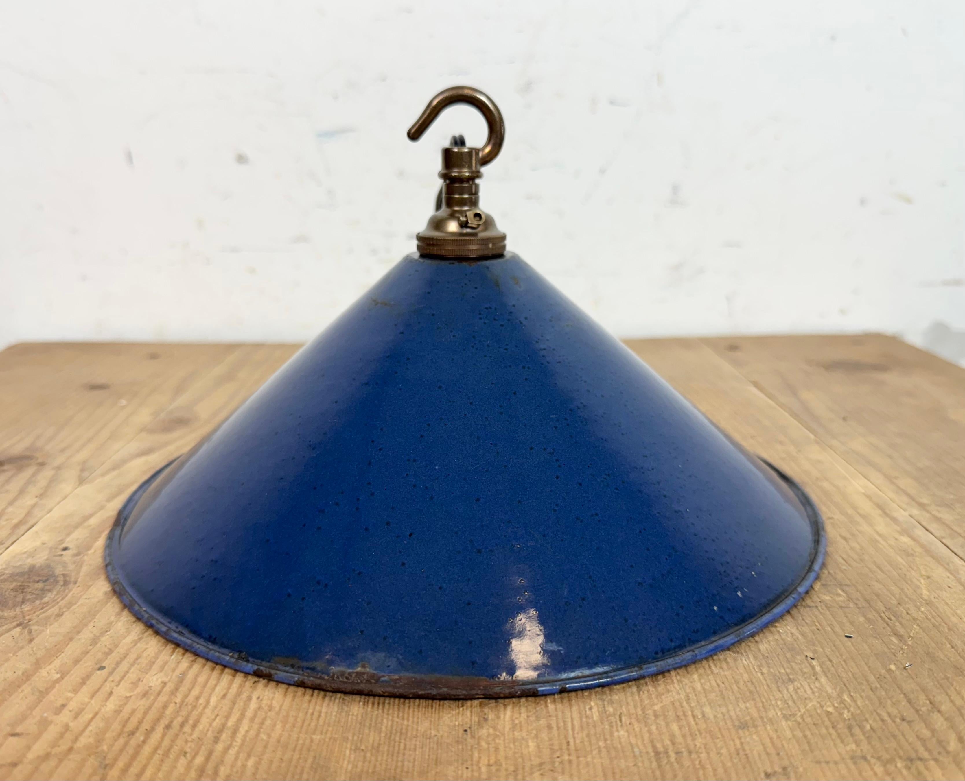 Industrial British Blue Enamel Factory Pendant Lamp, 1950s For Sale 6