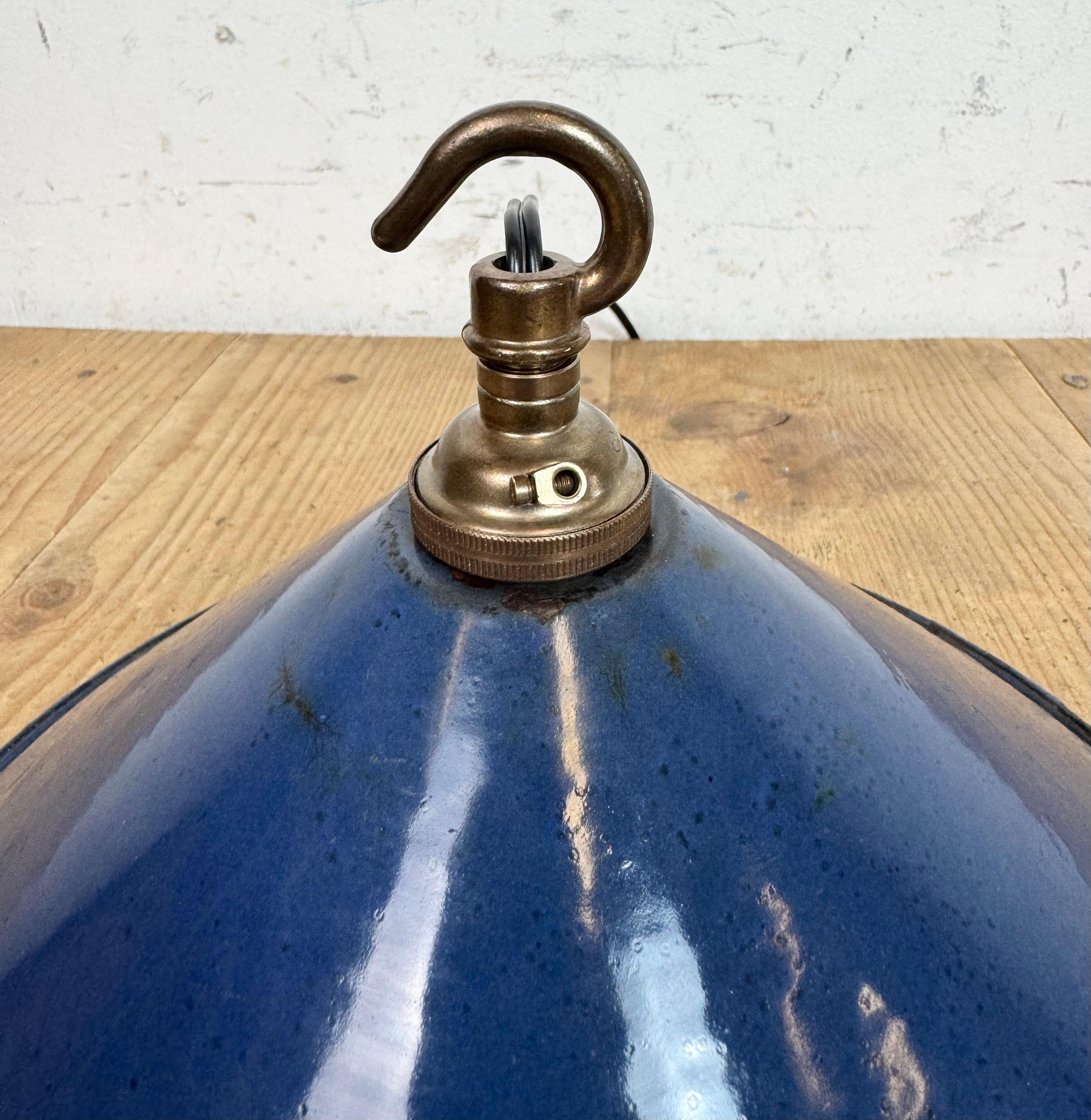 Industrial British Blue Enamel Factory Pendant Lamp, 1950s For Sale 7