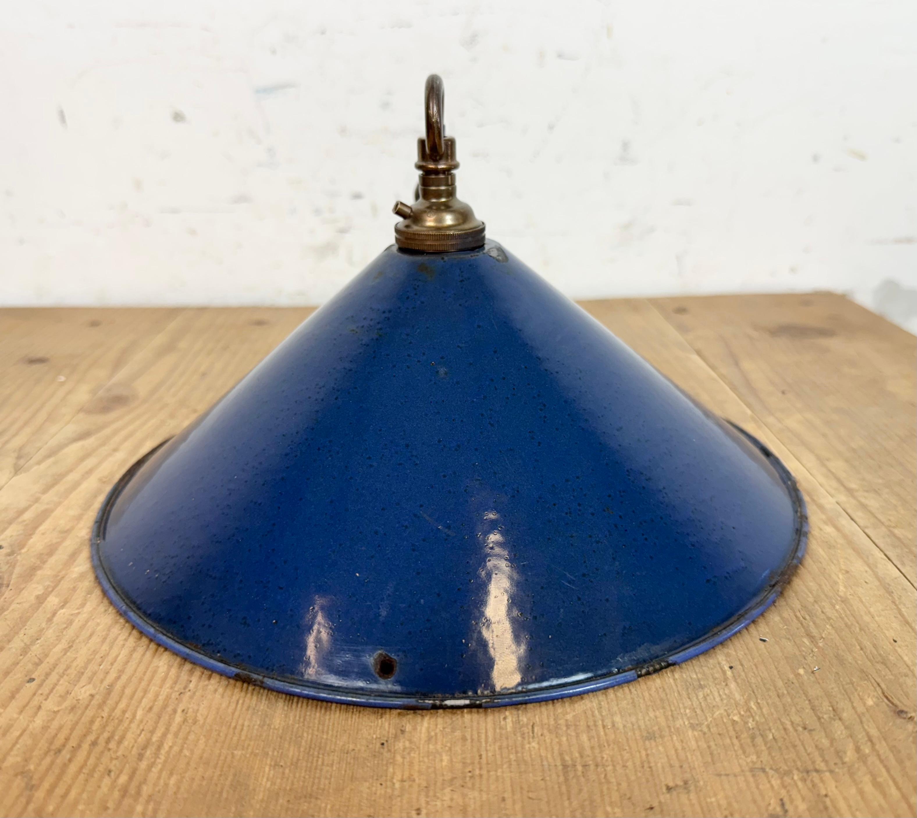 Industrial British Blue Enamel Factory Pendant Lamp, 1950s For Sale 8