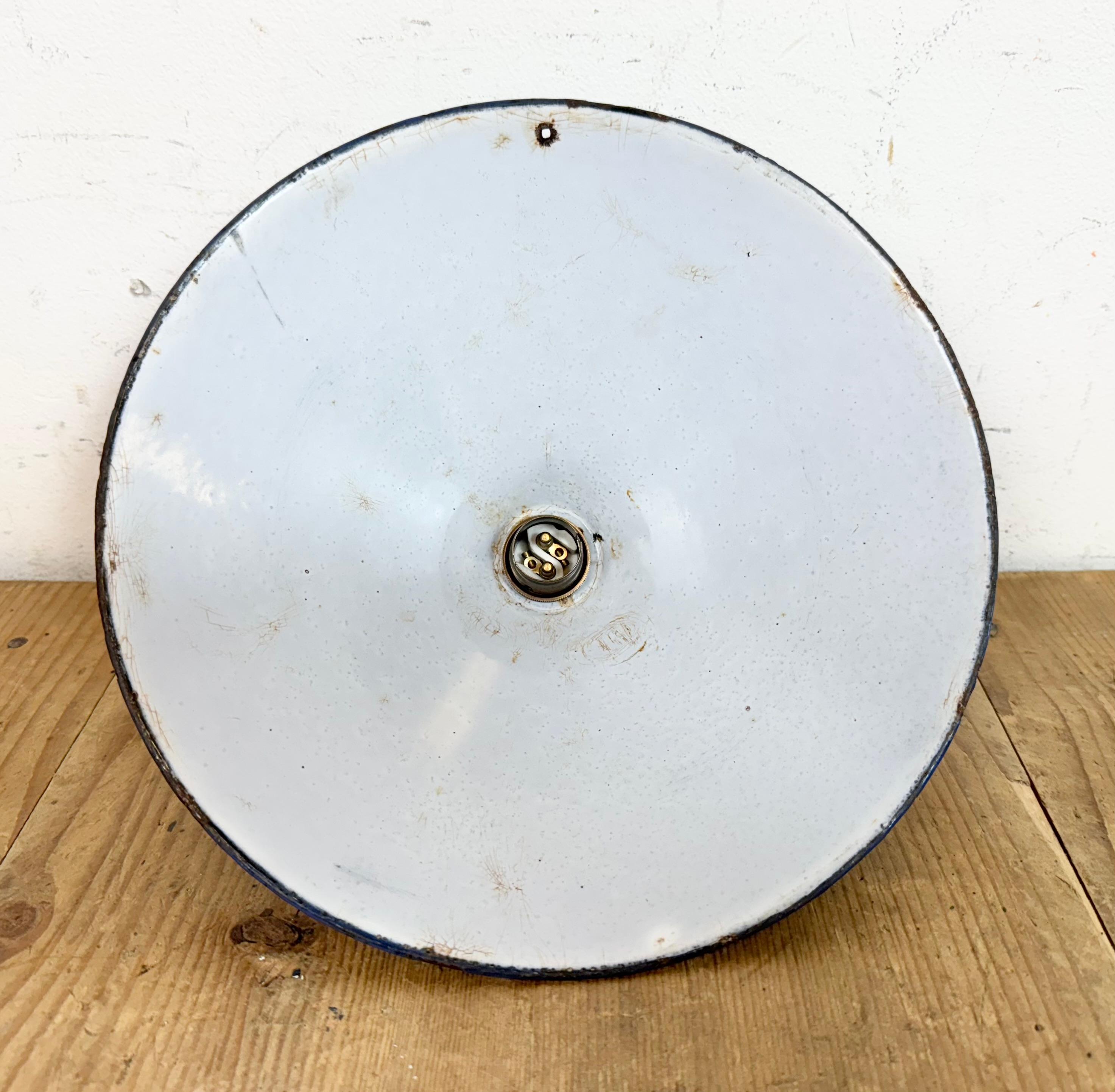 Industrial British Blue Enamel Factory Pendant Lamp, 1950s For Sale 11