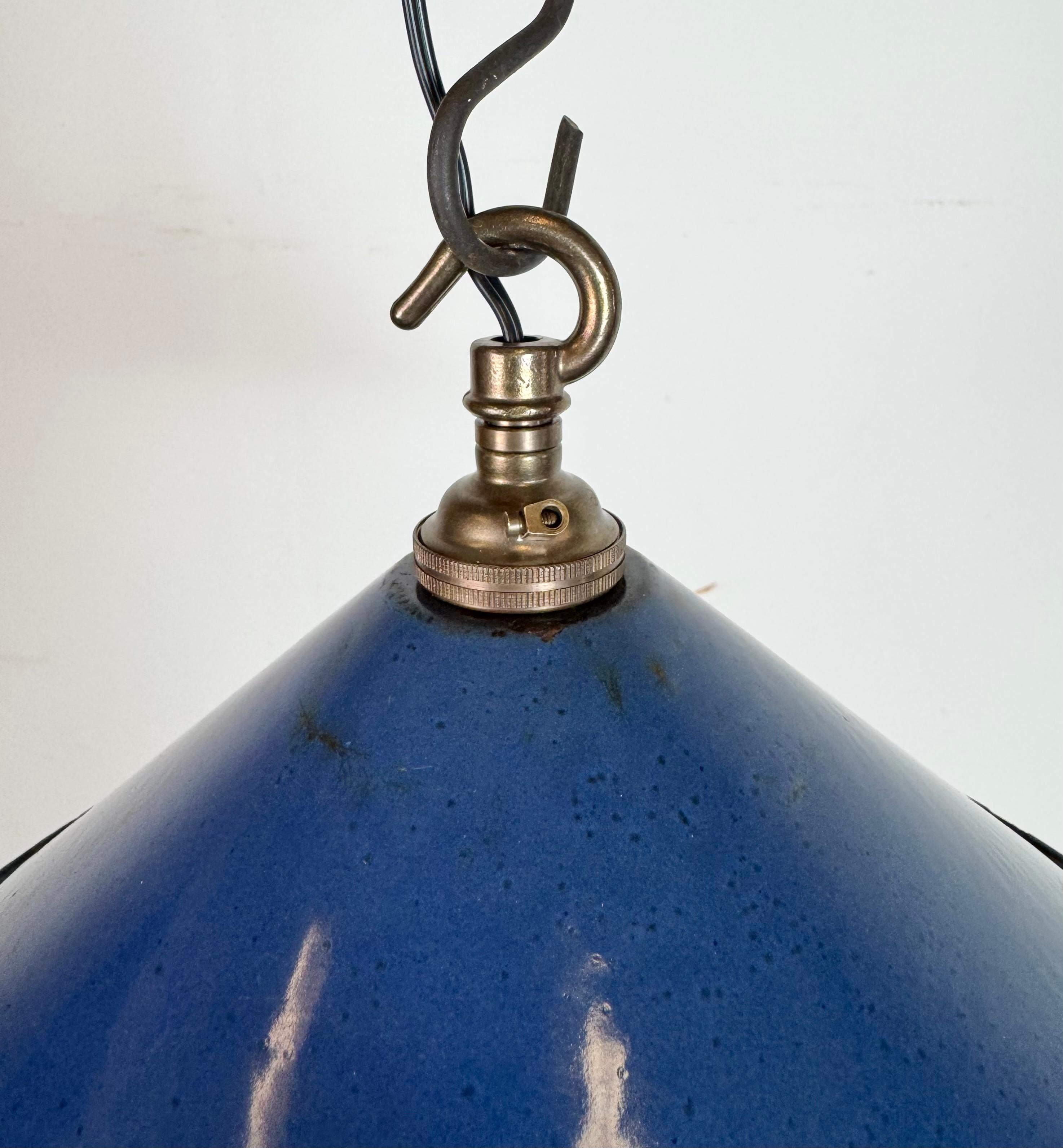 20th Century Industrial British Blue Enamel Factory Pendant Lamp, 1950s For Sale