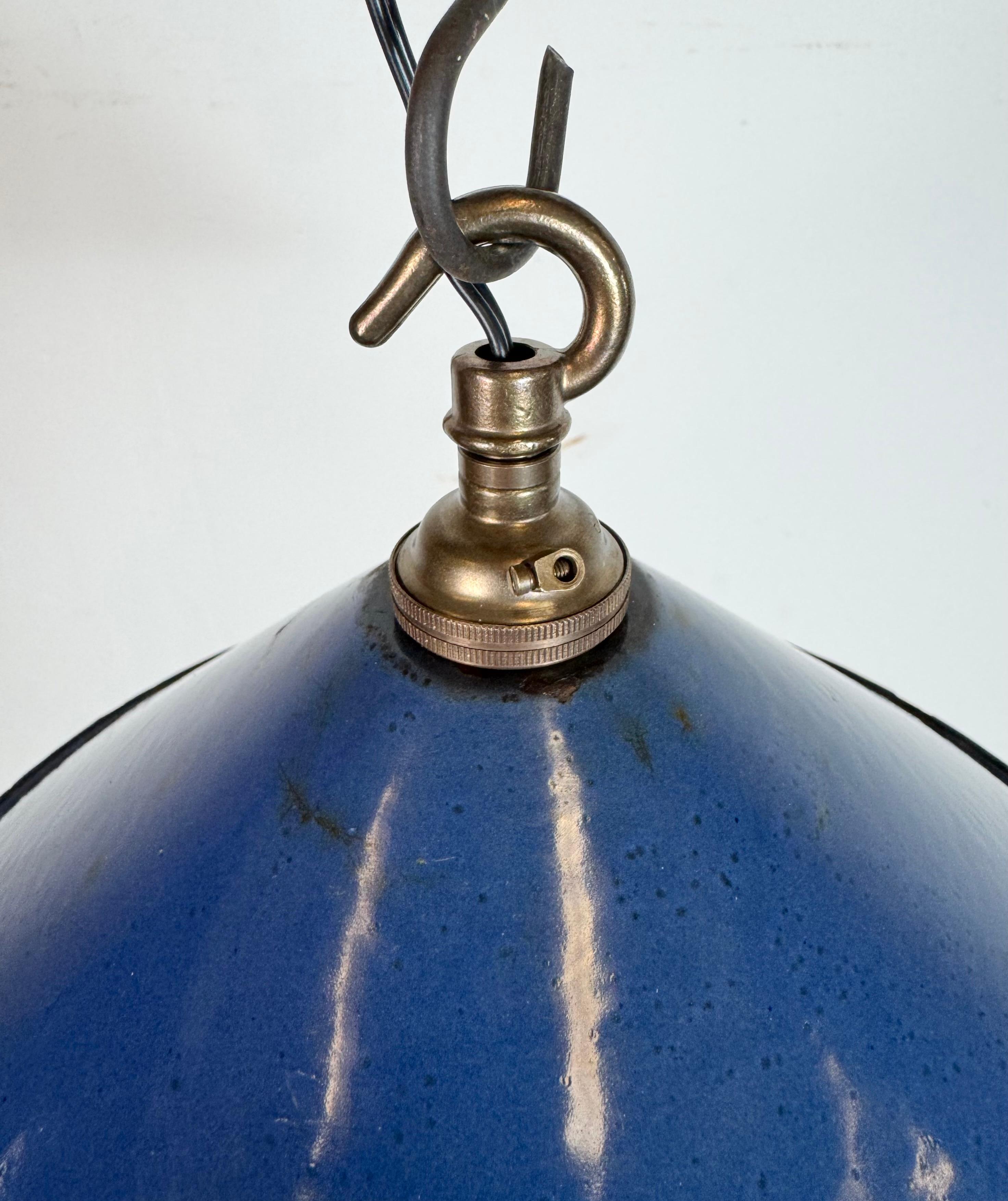 Industrial British Blue Enamel Factory Pendant Lamp, 1950s For Sale 3